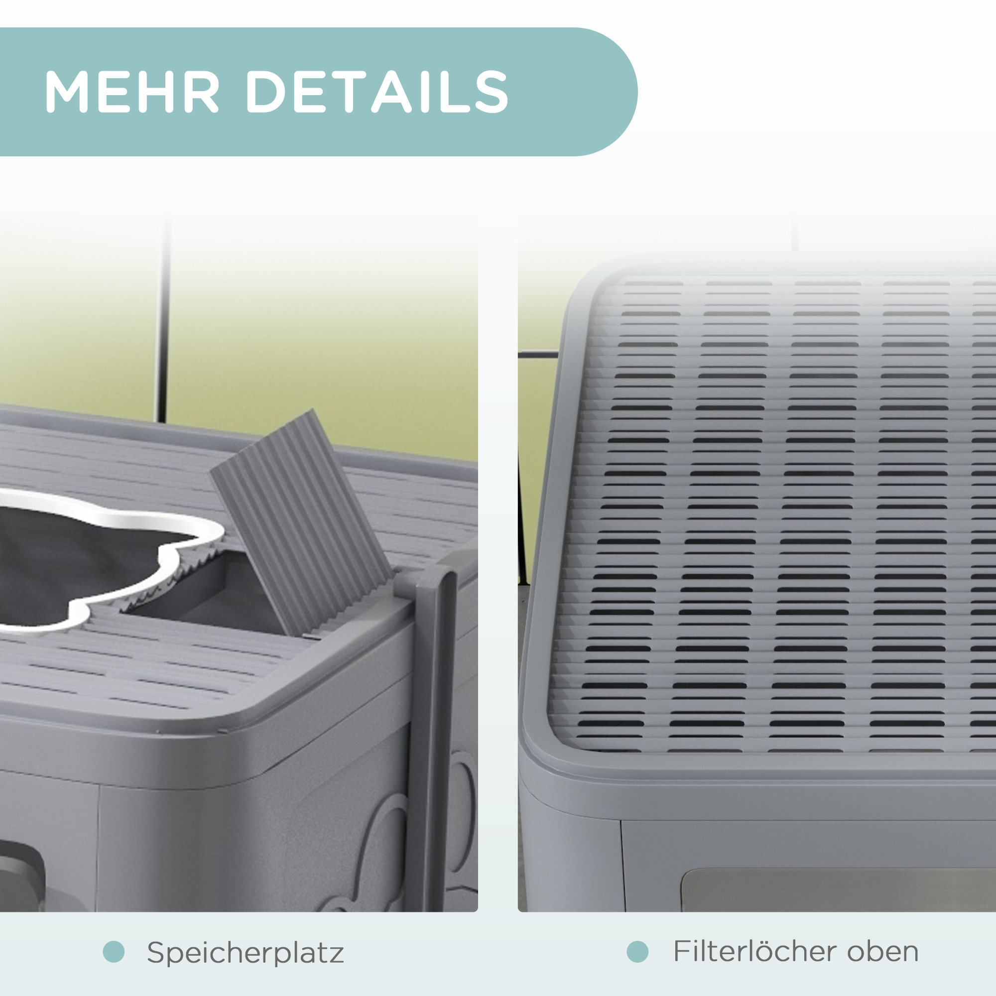 Katzentoilette Katzenklo Katzentoillete mit Abdeckung, 2 Ausgänge, 48,5 x 38 x 36,5 cm, Grau + Weiß