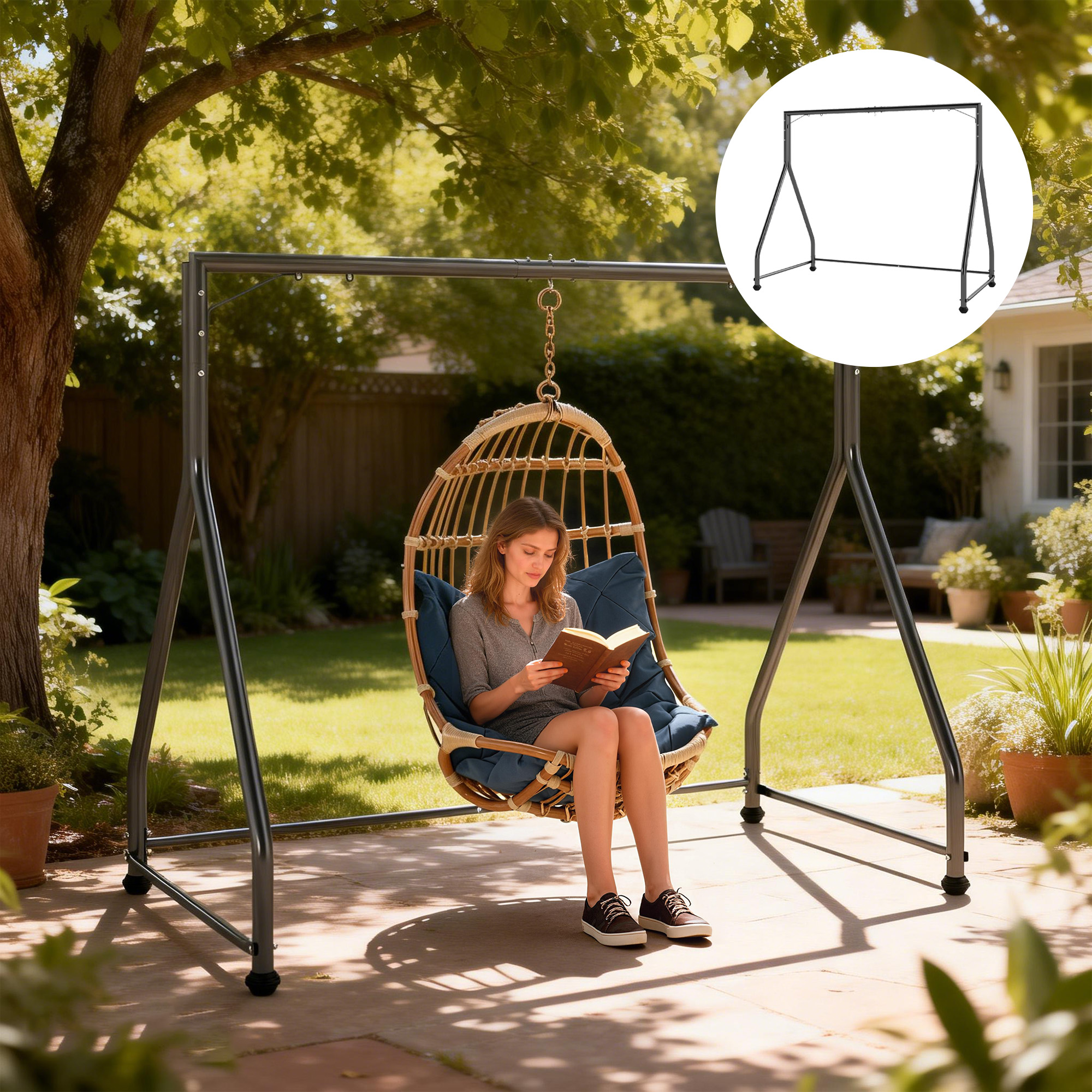 Schaukelständer Vielseitiger Schwerlast-Schaukelrahmen für Zwei-/Dreisitzer oder Hängekorb Schwarz