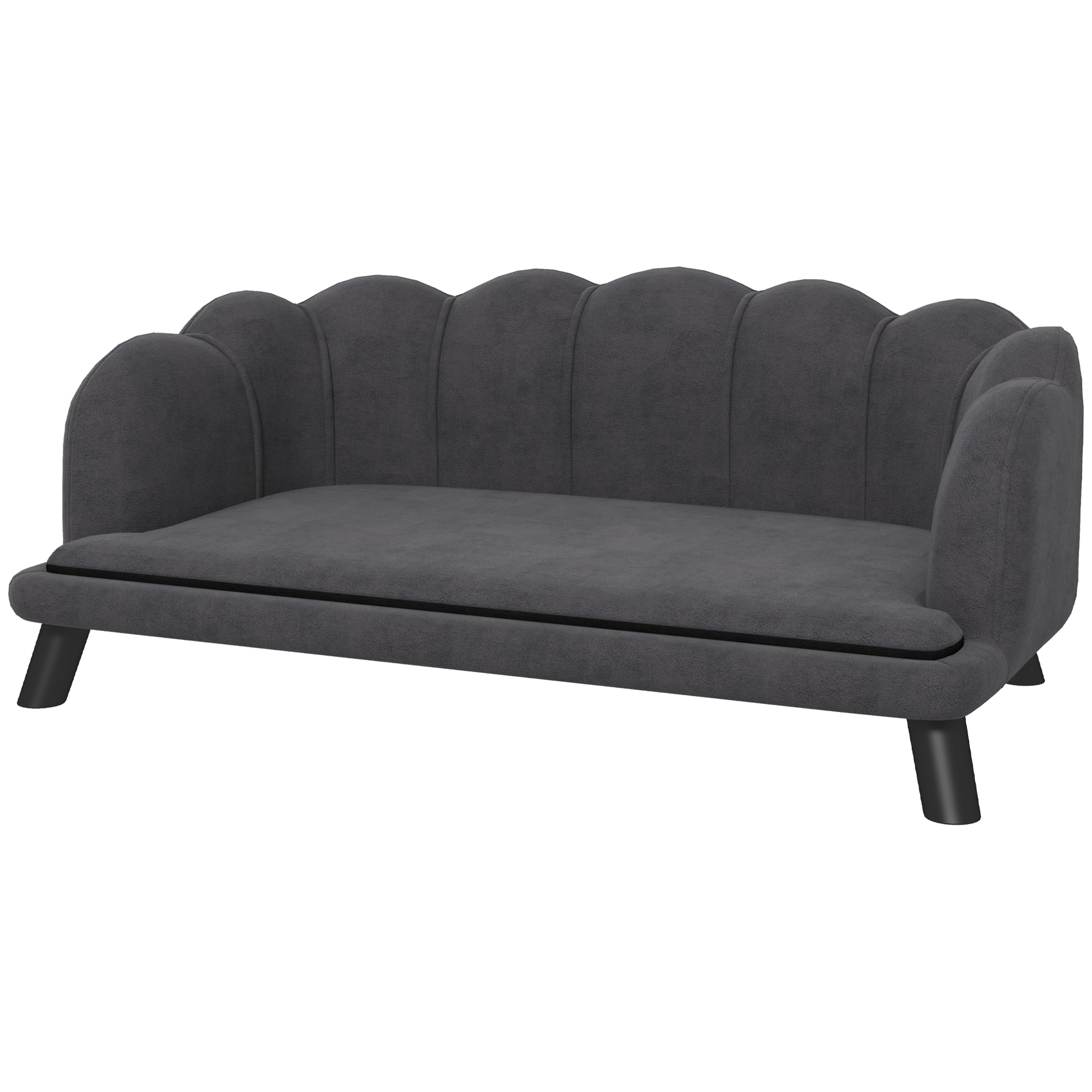 Hundesofa Hundecouch, Waschbarer Bezug, Haustiersofa mit Rückenlehne und Holzbeine, Katzensofa, für mittelgroße Hunde unter 25 kg, Dunkelgrau