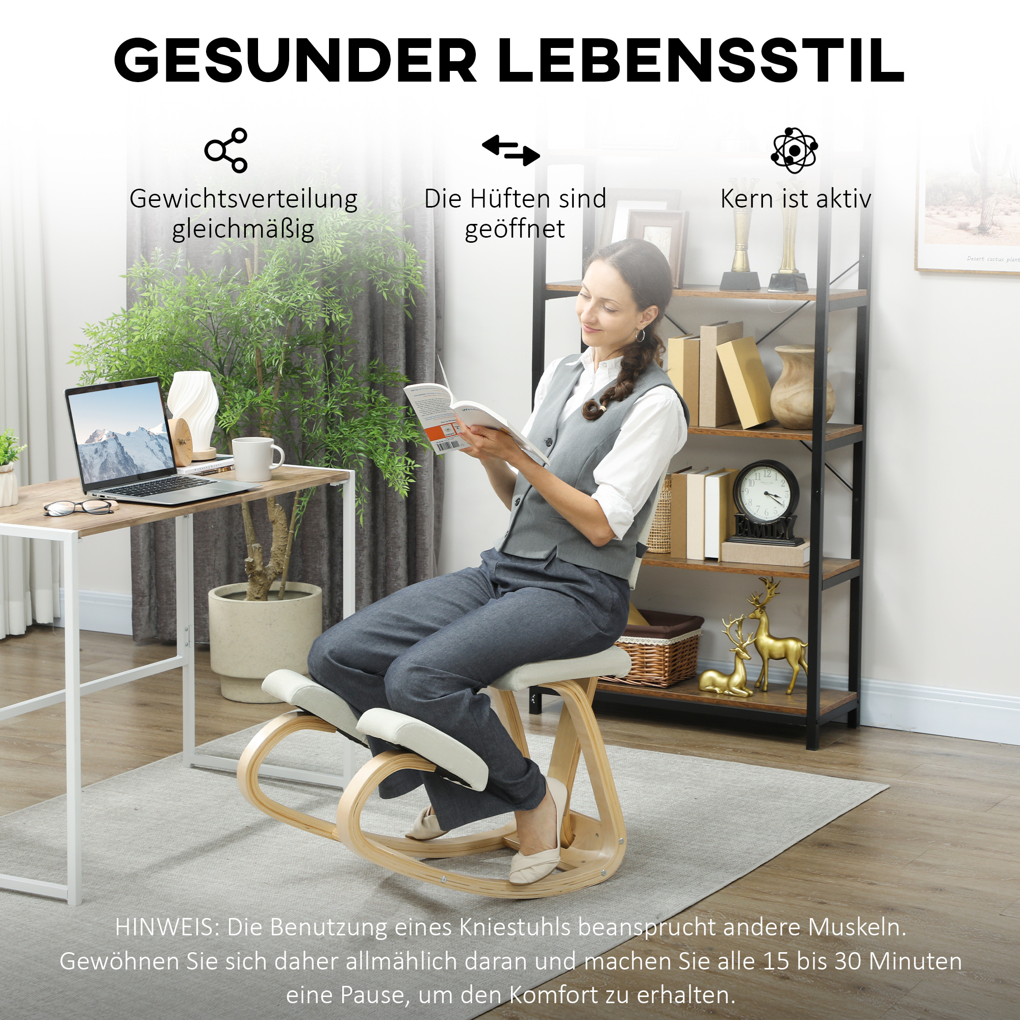 Ergonomischer Kniestuhl, Kniehocker Gesundheitsstuhl für Zuhause, Büro, Meditation Creme