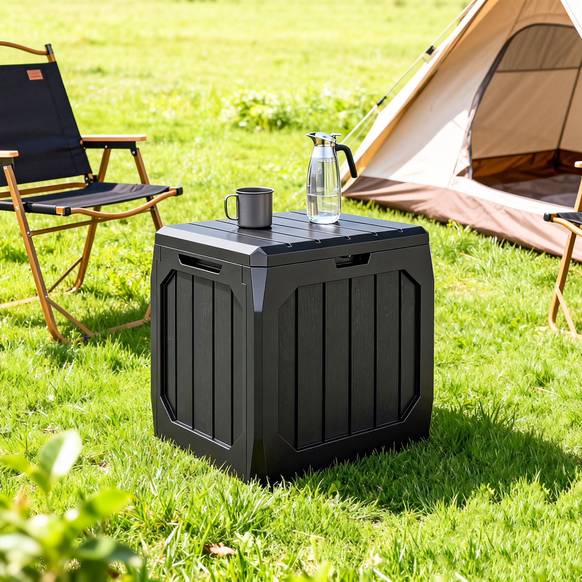 121L Kunststoff Garten-Aufbewahrungsbox, Outdoor-Aufbewahrungsbox mit Griffen, Schwarz