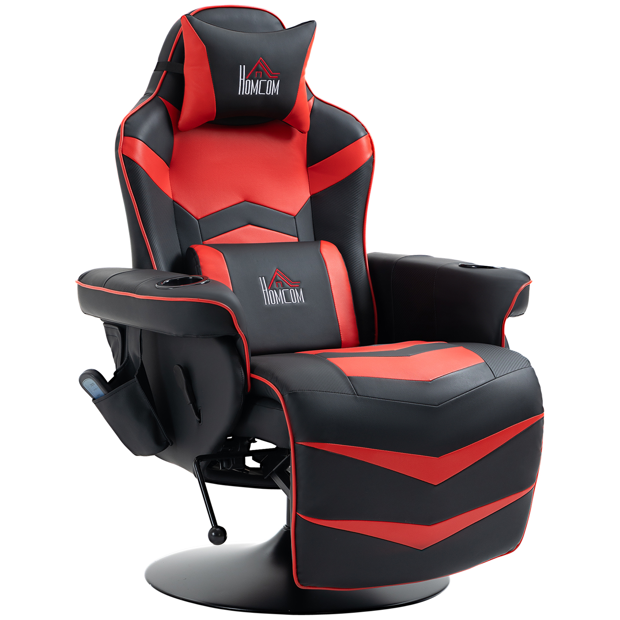 Gamingsessel, Massagefunktion, neigbare Lehne, Fußstütze, bis 120 kg, Stahlrahmen, Kunstleder, Rot