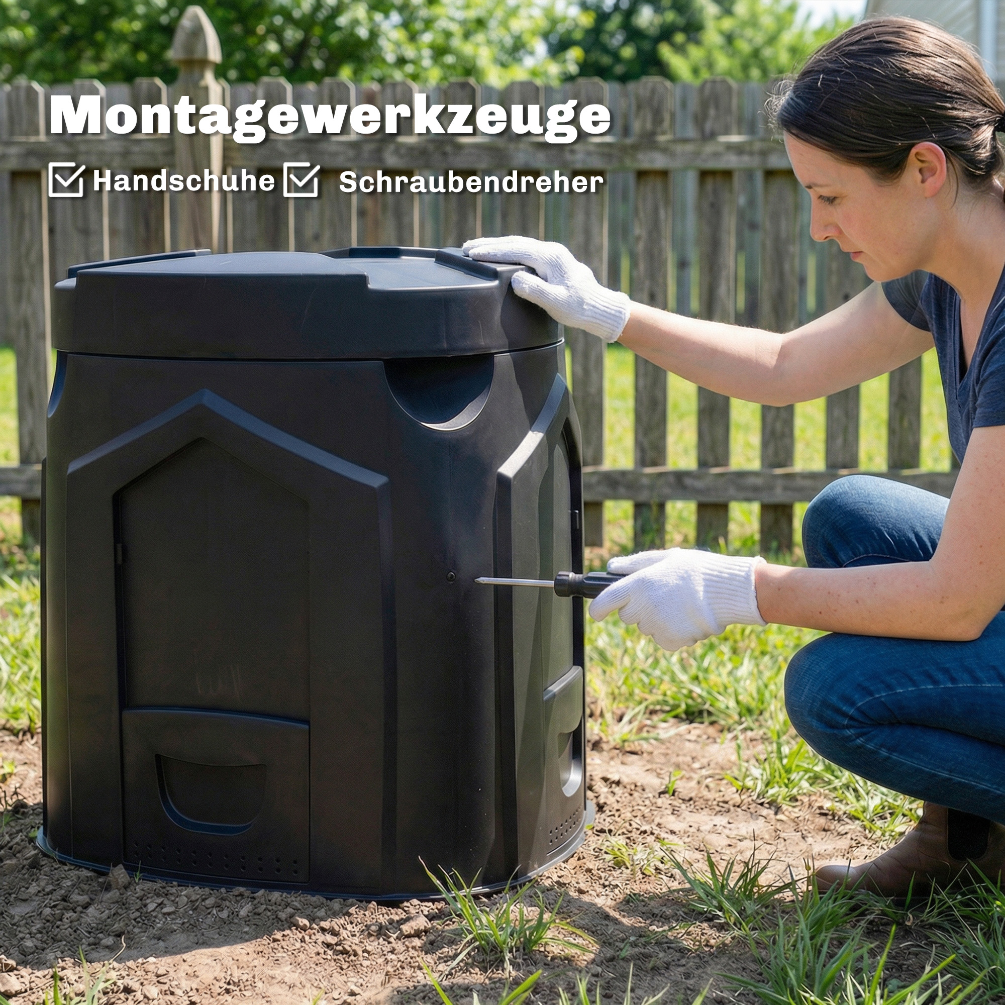 240L Gartenkomposter, Dreieckiger Kompostbehälter mit 3 Türen, Schwarz