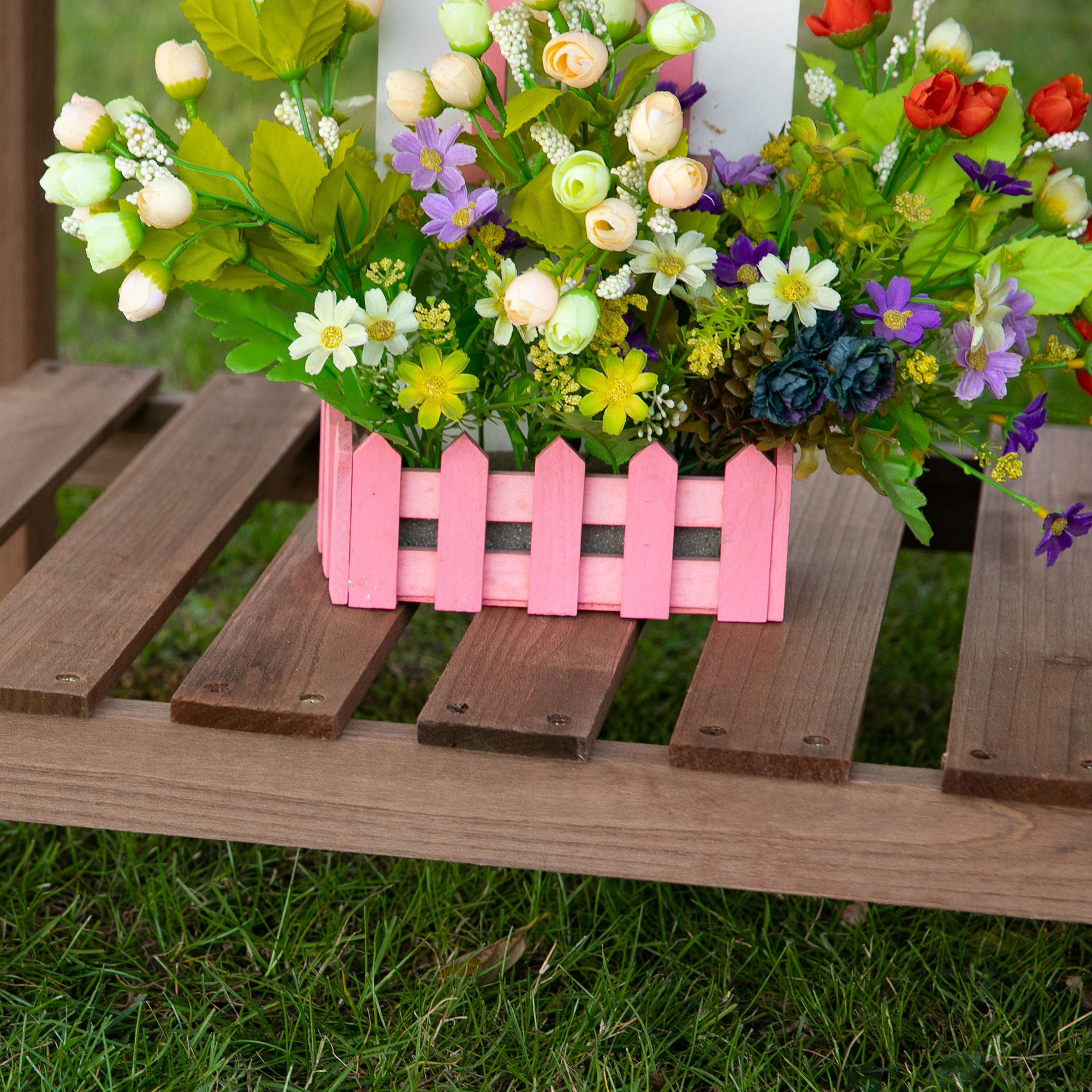 Hochbeet Pflanzkasten mit 8 geteilten Gittern faltbare Ablage Blumenkasten Blumentopf Kräuterbeet Massivholz Braun 123 x 54 x 80 cm