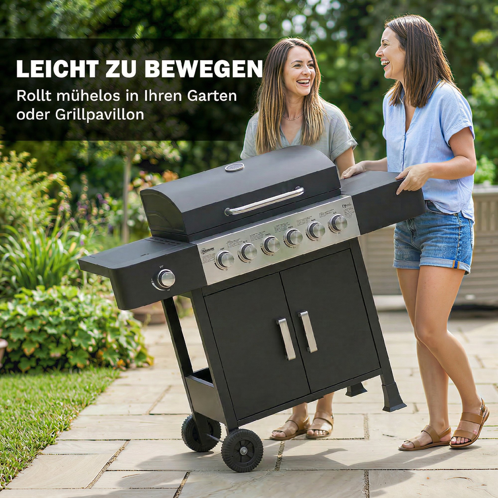 Gasgrill 17,8 KW 6+1 Brenner BBQ Grillwagen aus Edelstahl inkl Rolle Seitenbrenner Thermometer Emaille-Grillrost