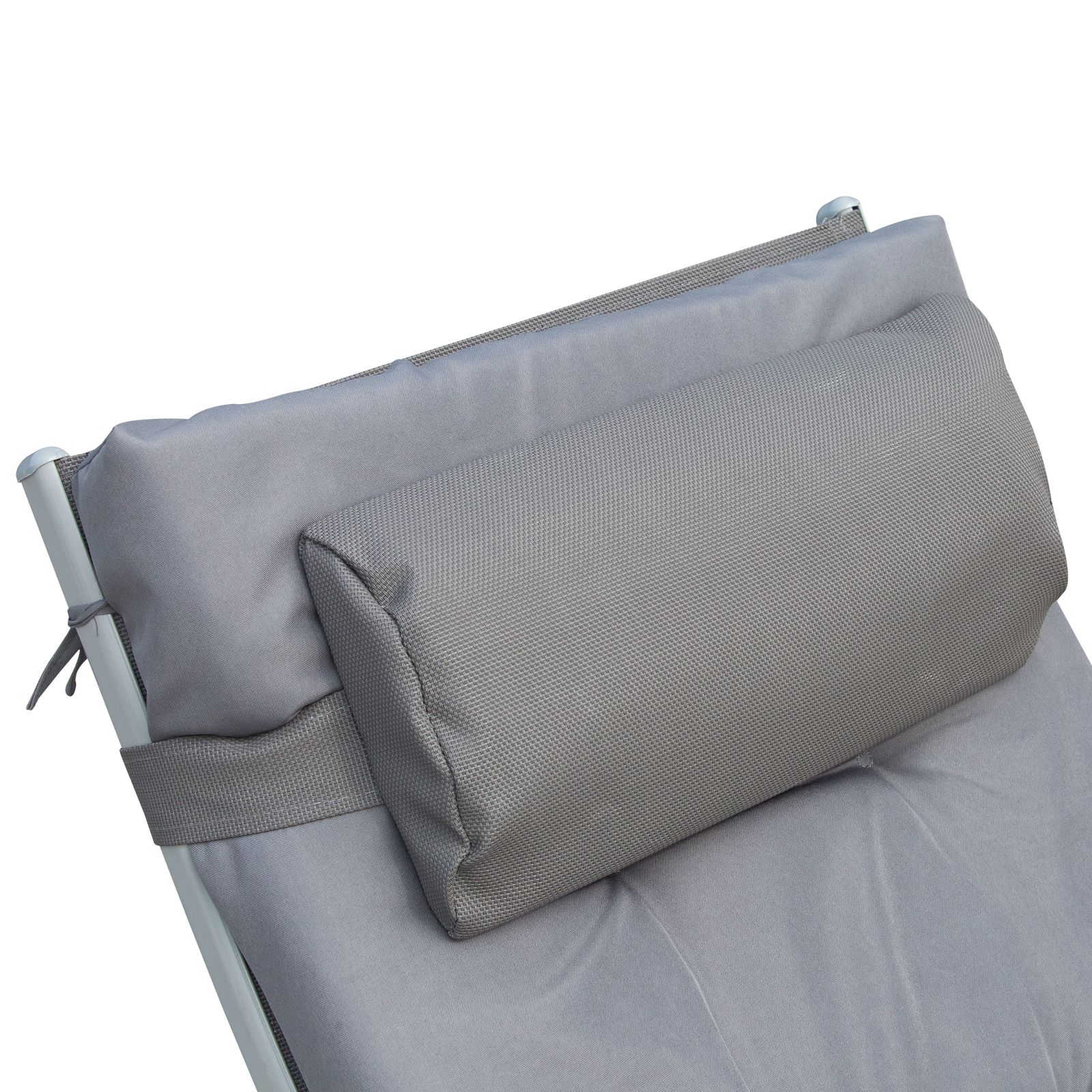 Sonnenliege klappbar Strandliege mit Kopfkissen Sitzkissen Liegestuhl mit 7-Fach verstellbare Rückenlehne Gartenliege Relaxliege bis 165 kg belastbar, für Garten Urlaub Outdoor, Grau