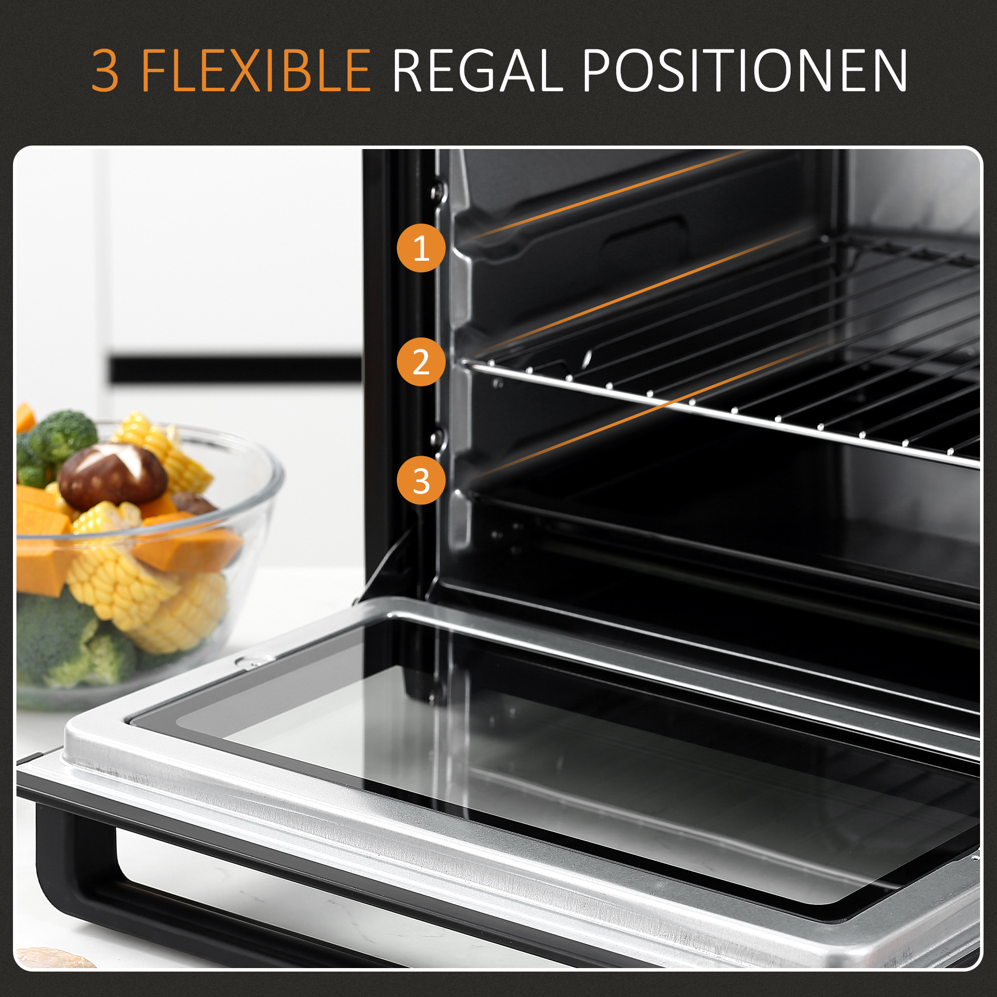Mini-Ofen Toasterofen, 1 Backblech, 1 Grilrost, Timer-Funktion, Schwarz