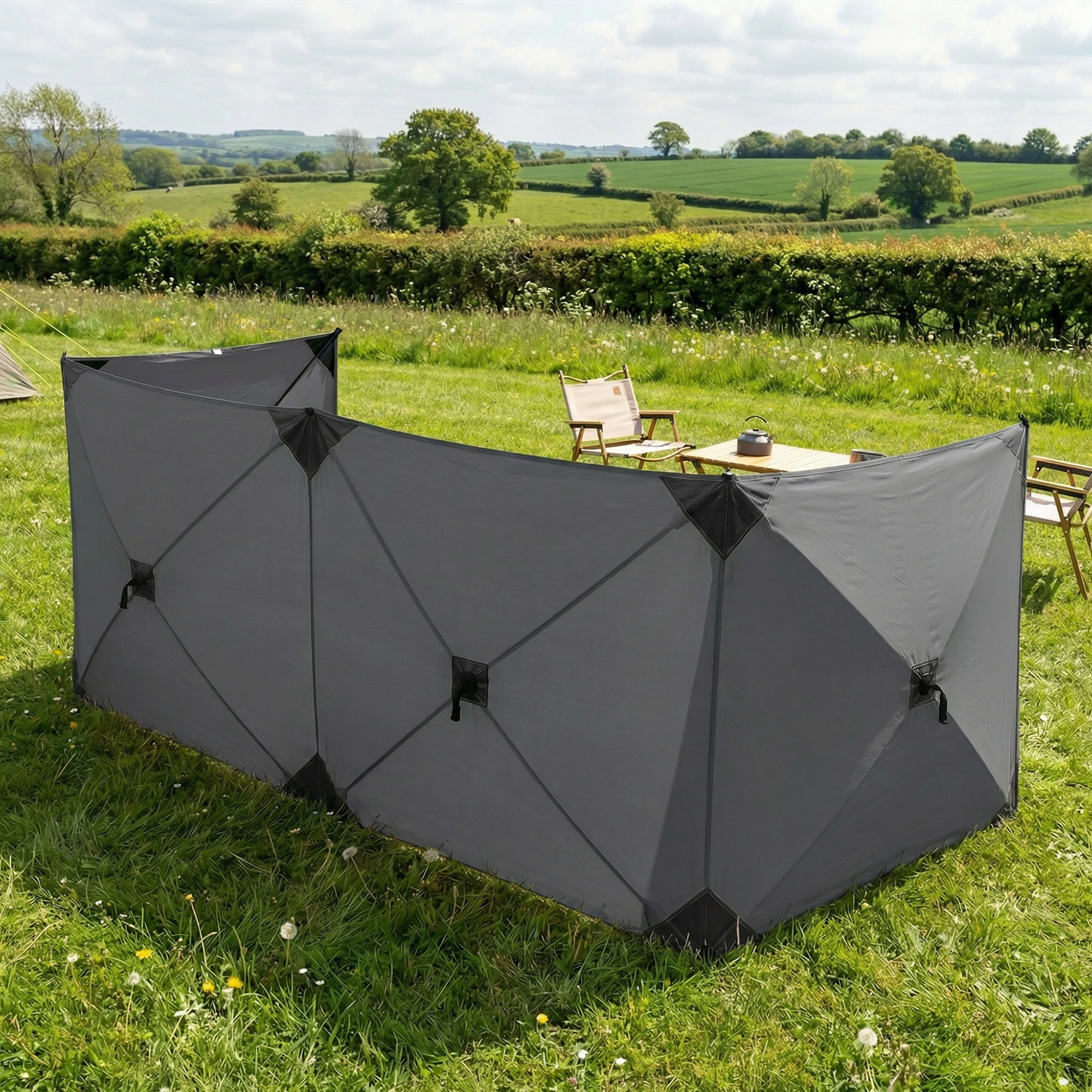 Windschutz faltbar Camping Sichtschutz mit Spannleinen Bodenhaken Tragetasche für Camping Garten 480 x 120 cm Dunkelgrau