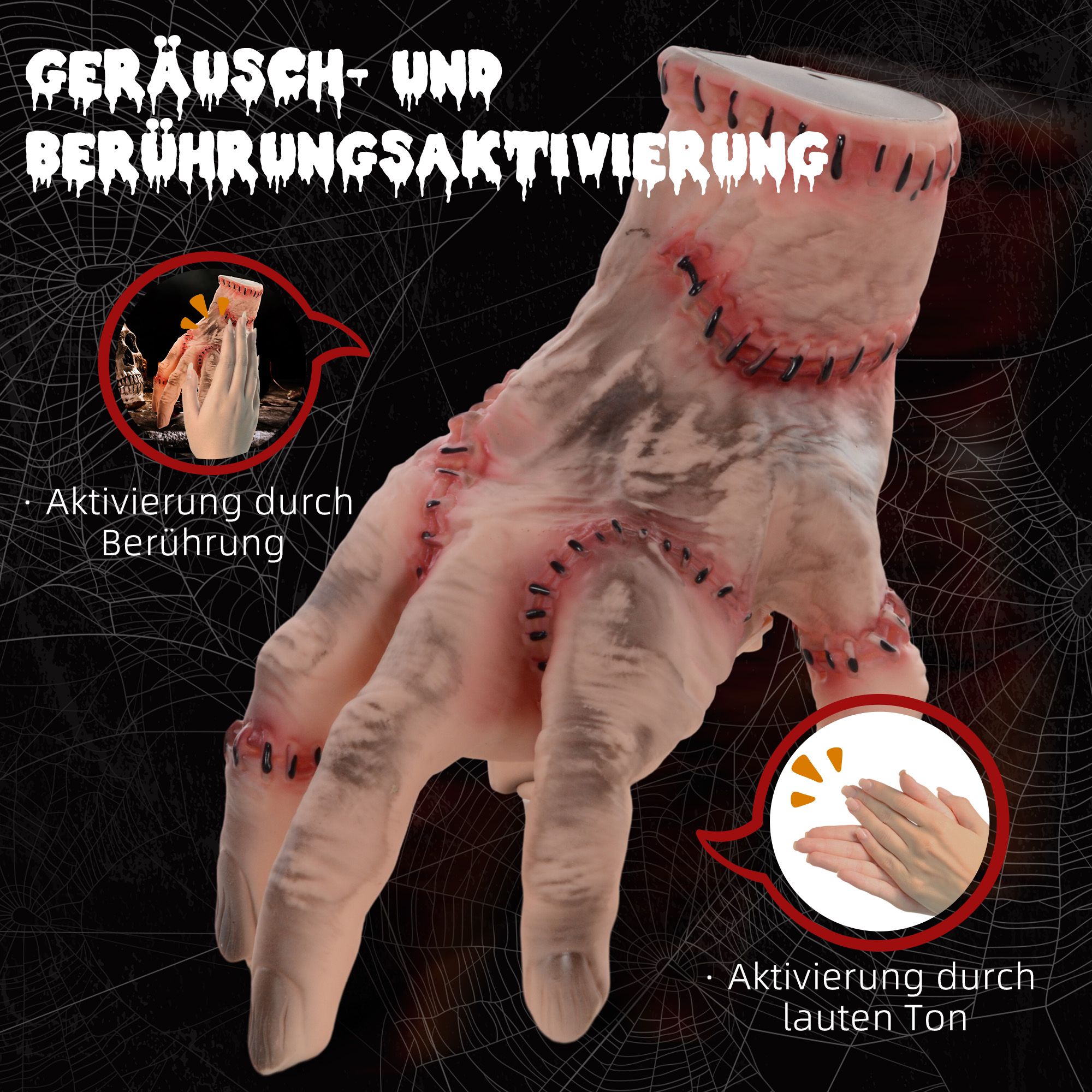 Horror-Hand, Helloweendeko, aktiviert mit Geräusche/Berührung, beweglich, Sound Horror-Hand, Helloweendeko, aktiviert mit Geräusche/Berührung, beweglich, Sound