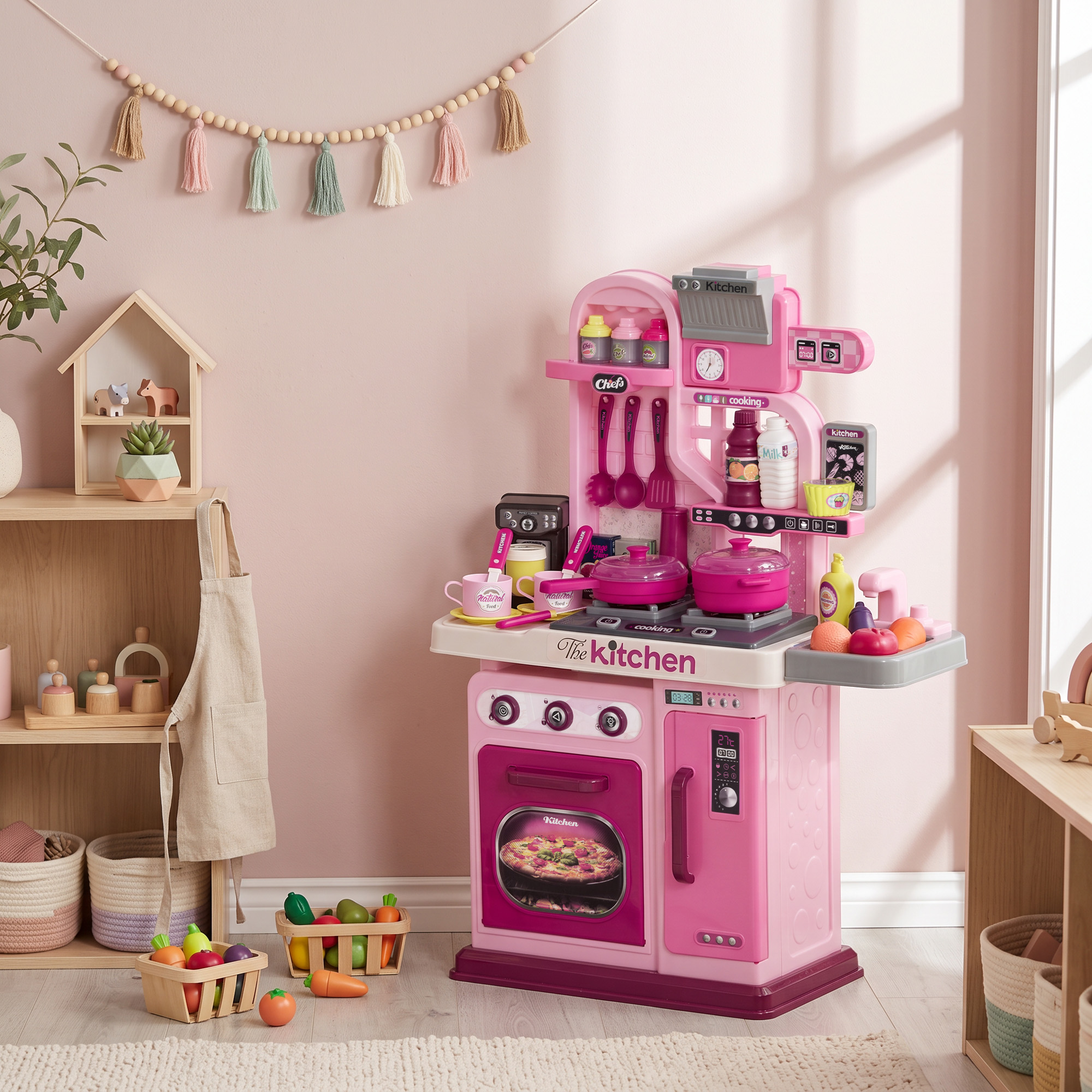Spielküche, 33-teiliges Set, Licht- & Soundeffekte, für Kinder 3-6 Jahre, Pink
