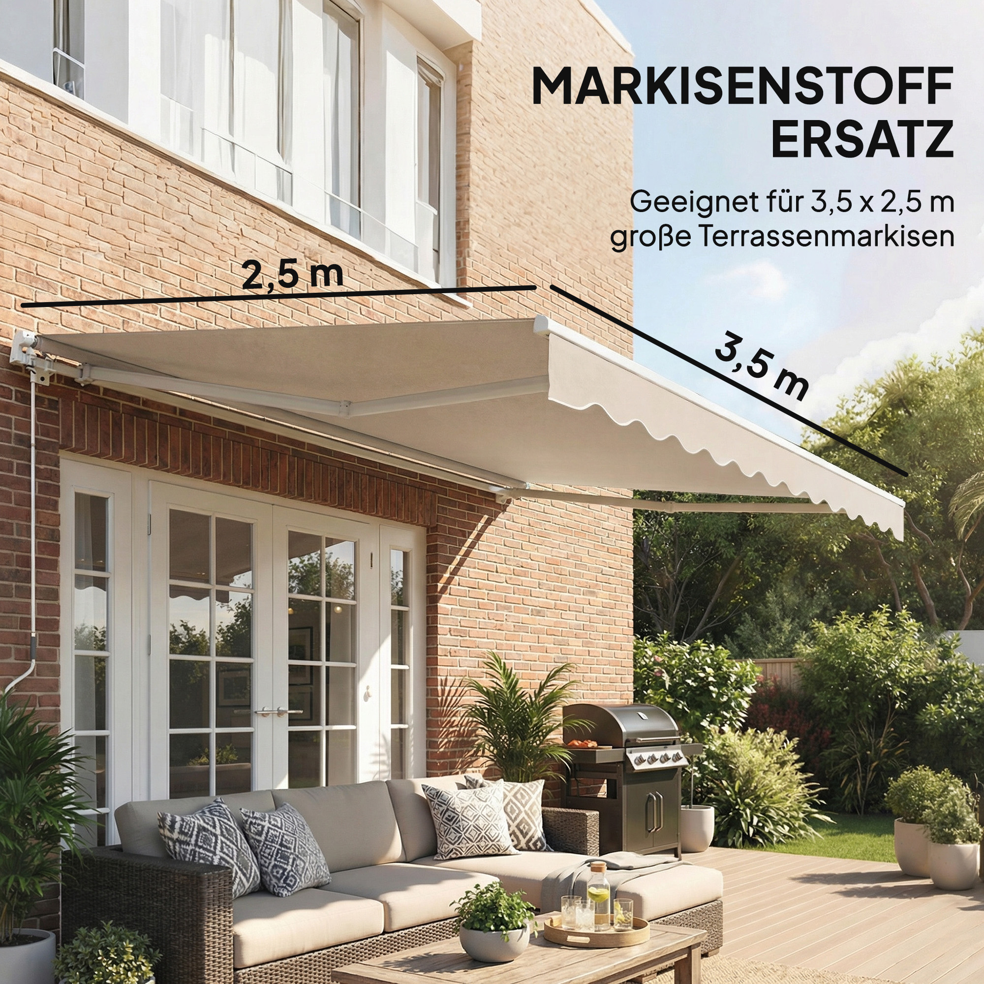 Ersatzstoff für Markise - Sonnenschutzdach UPF 50+ für 3,5 x 2,5 m Rahmen, Cremeweiß