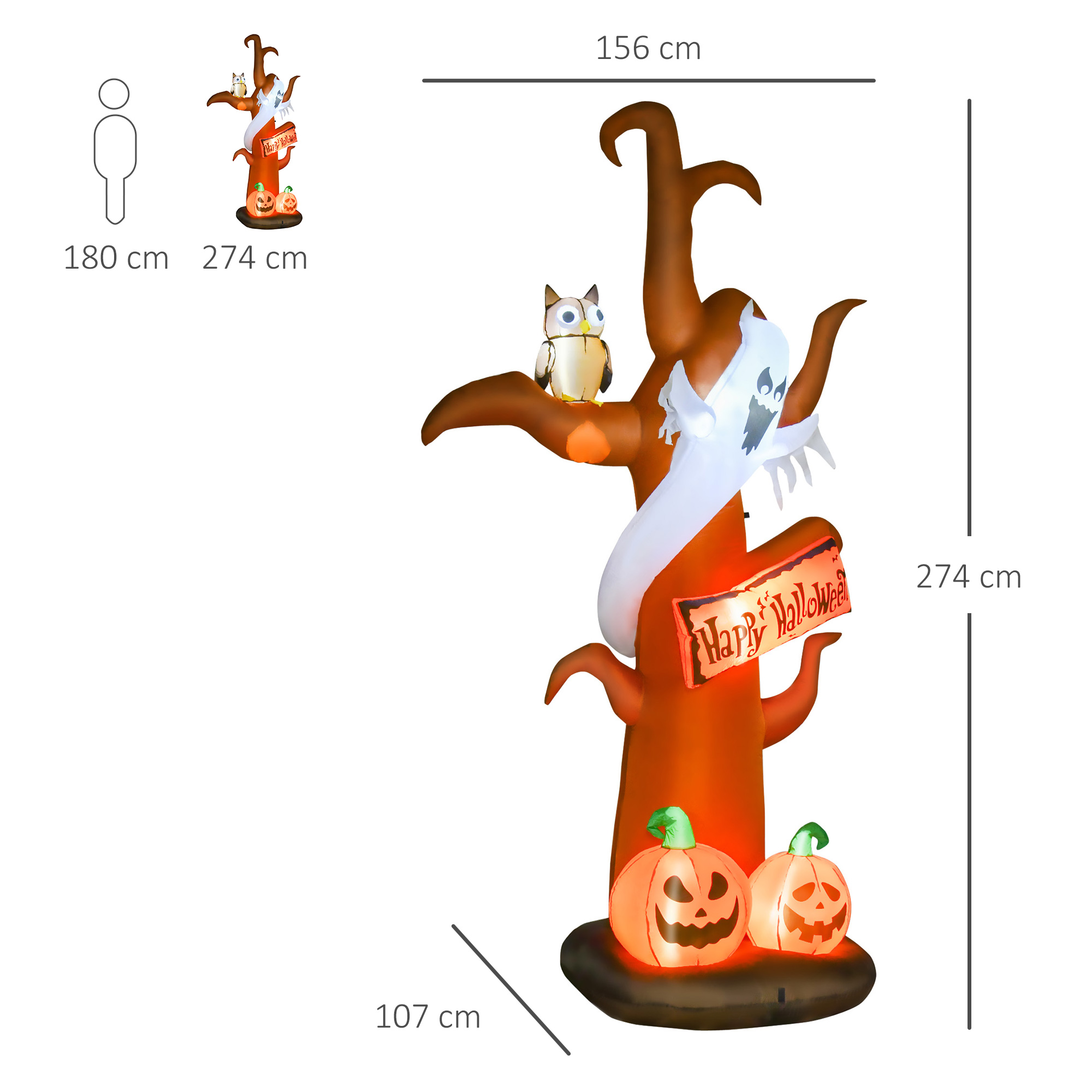 Selbstaufblasend Halloweendekoration mit LED-Lichtern, inkl. Gebläse und Befestigungsmaterial, 156cm x 107cm x 274cm Selbstaufblasend Halloweendekoration mit LED-Lichtern, inkl. Gebläse und Befestigungsmaterial, 156cm x 107cm x 274cm