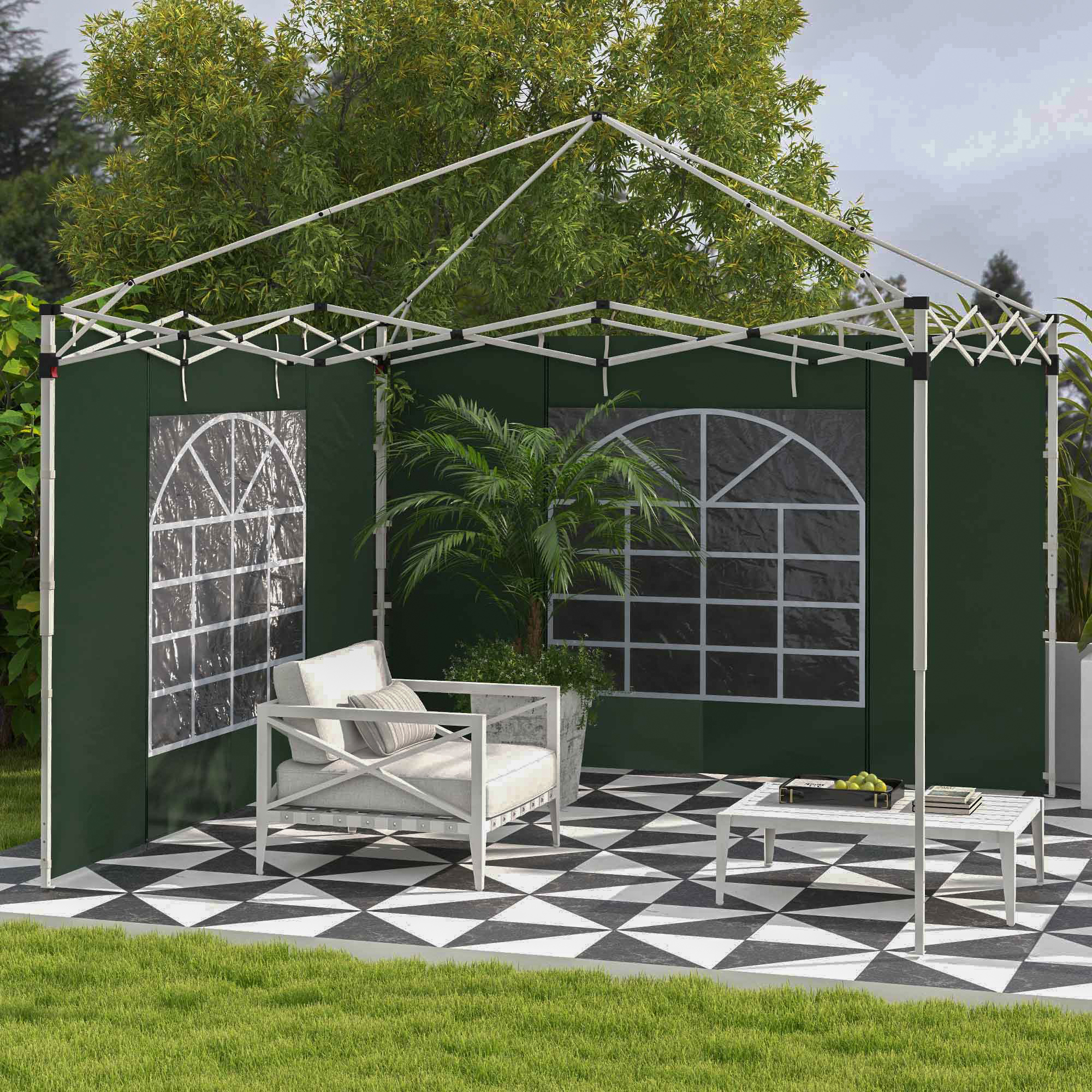 Seitenwände für 3 x 3/ 3 x 6 m Pavillon, Seitenplanen mit Fenster, Tür, Ersatzwände für Partyzelt, Oxfordstoff, Grün
