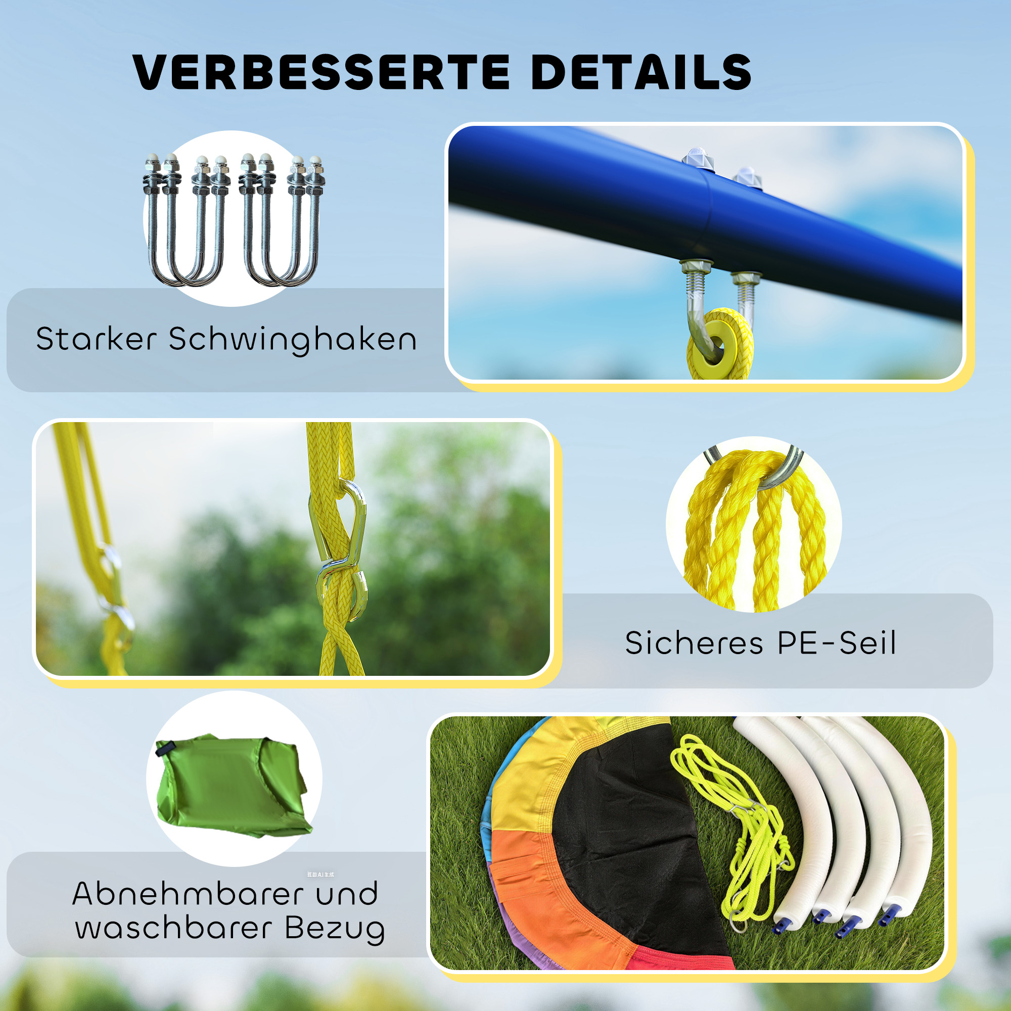 Schaukelgestell 4-in-1 Schaukel-Set bis 150 kg mit Nestschaukel Basketballkorb Fußballtor U-Schaukel 288 x 160 x 220 cm