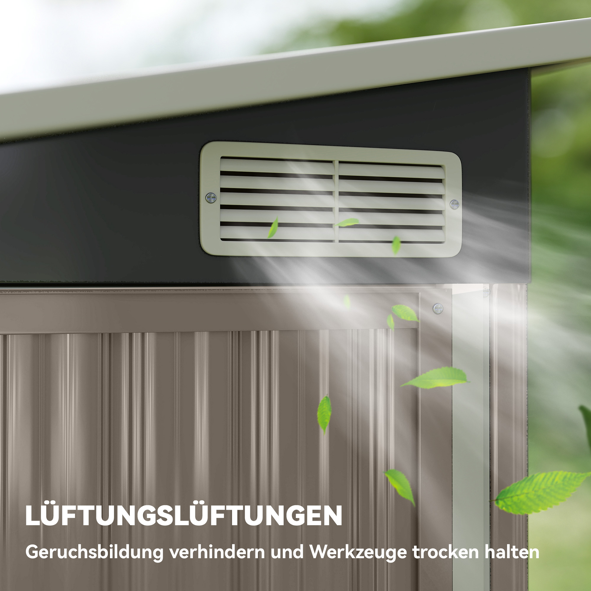 Metall Gerätehaus 2,68 m², abschließbar Geräteschuppen mit 3 Türen Lüftung Pultdach Handschuhen