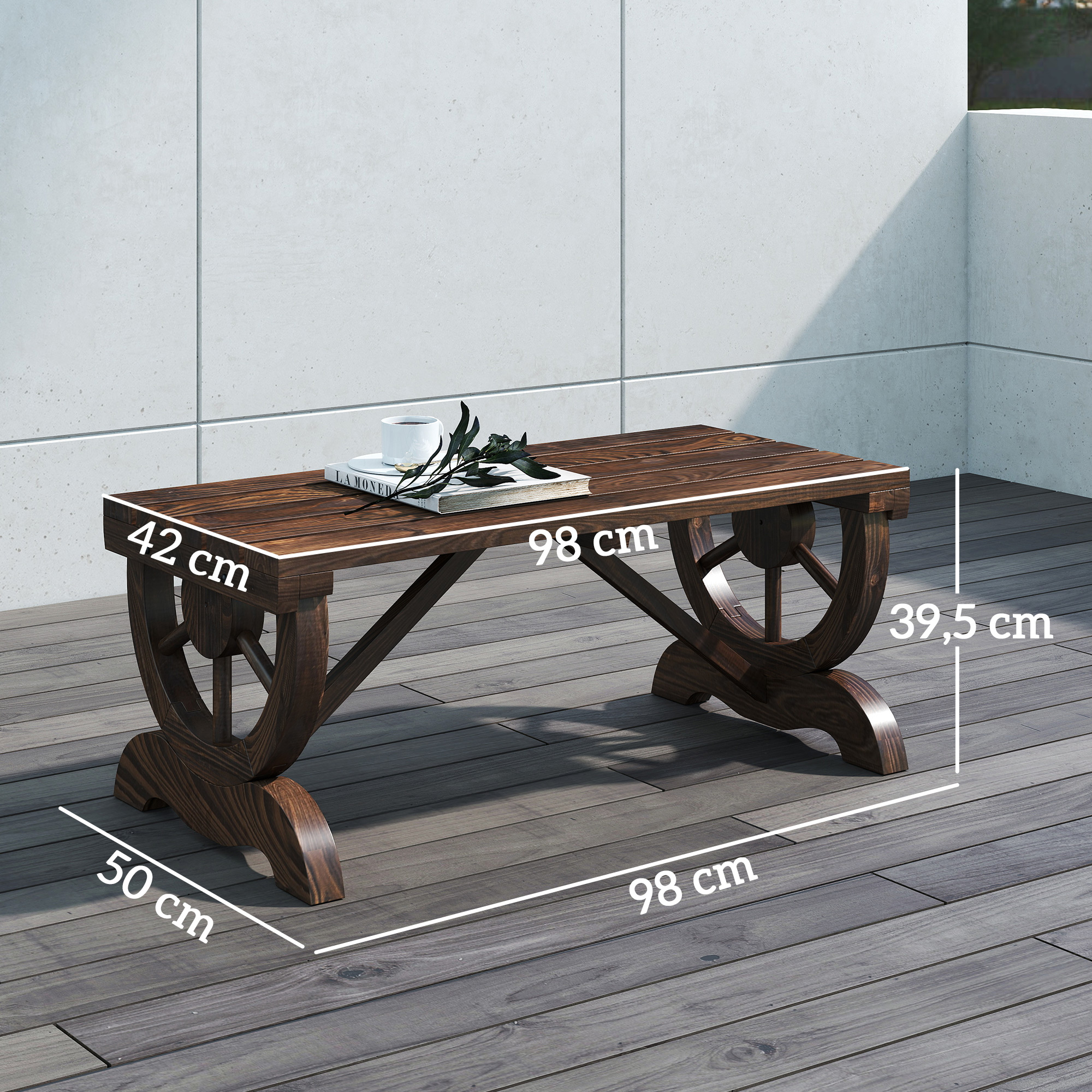 Gartenbank Holz Wetterfest Sitzbank Gartenmöbel Rustikale Bank Natur 98 x 50 x 39,5 cm