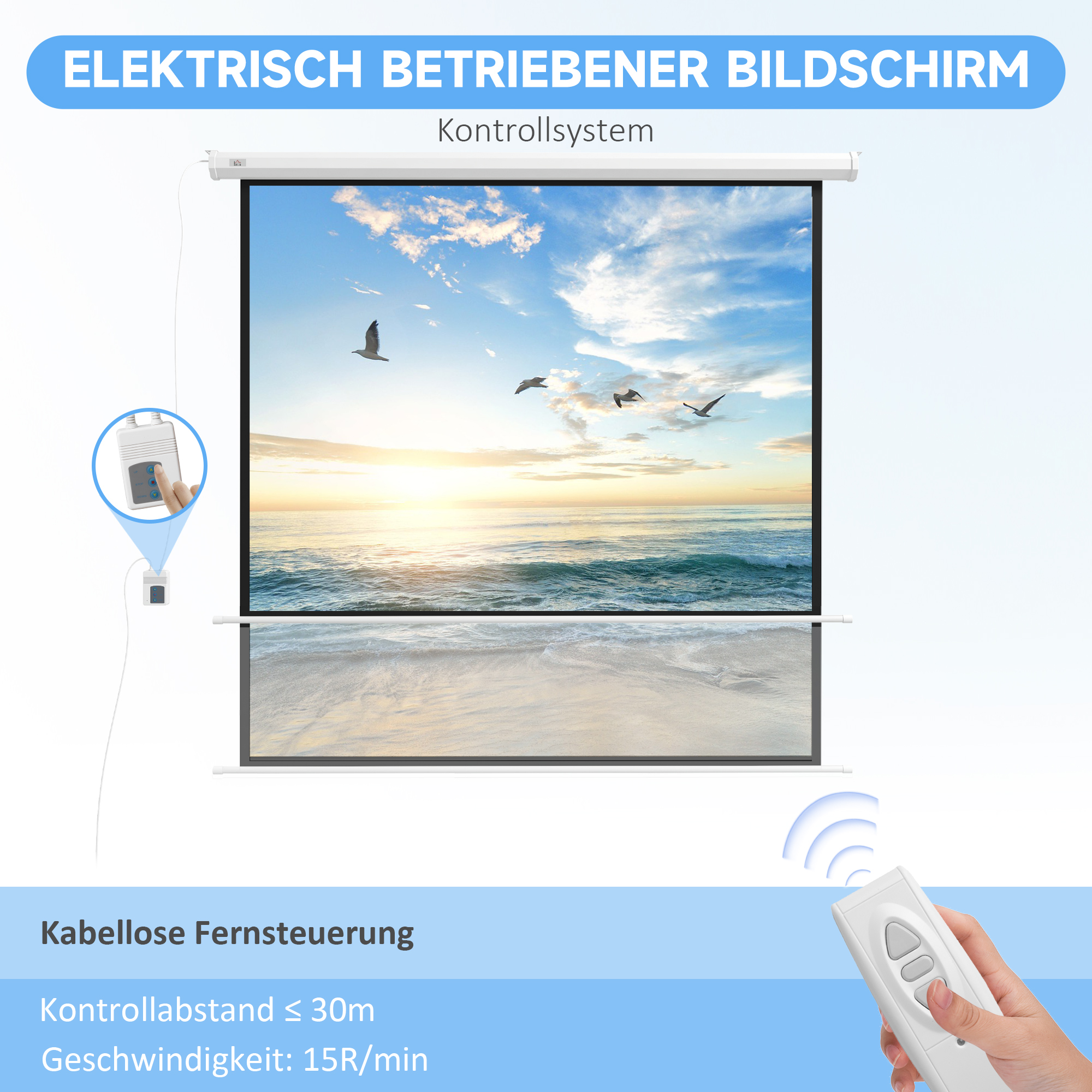 Beamer-Leinwand, 1:1 Format, Fernbedienung, 172 x 172 cm (96 Zoll), Weiß