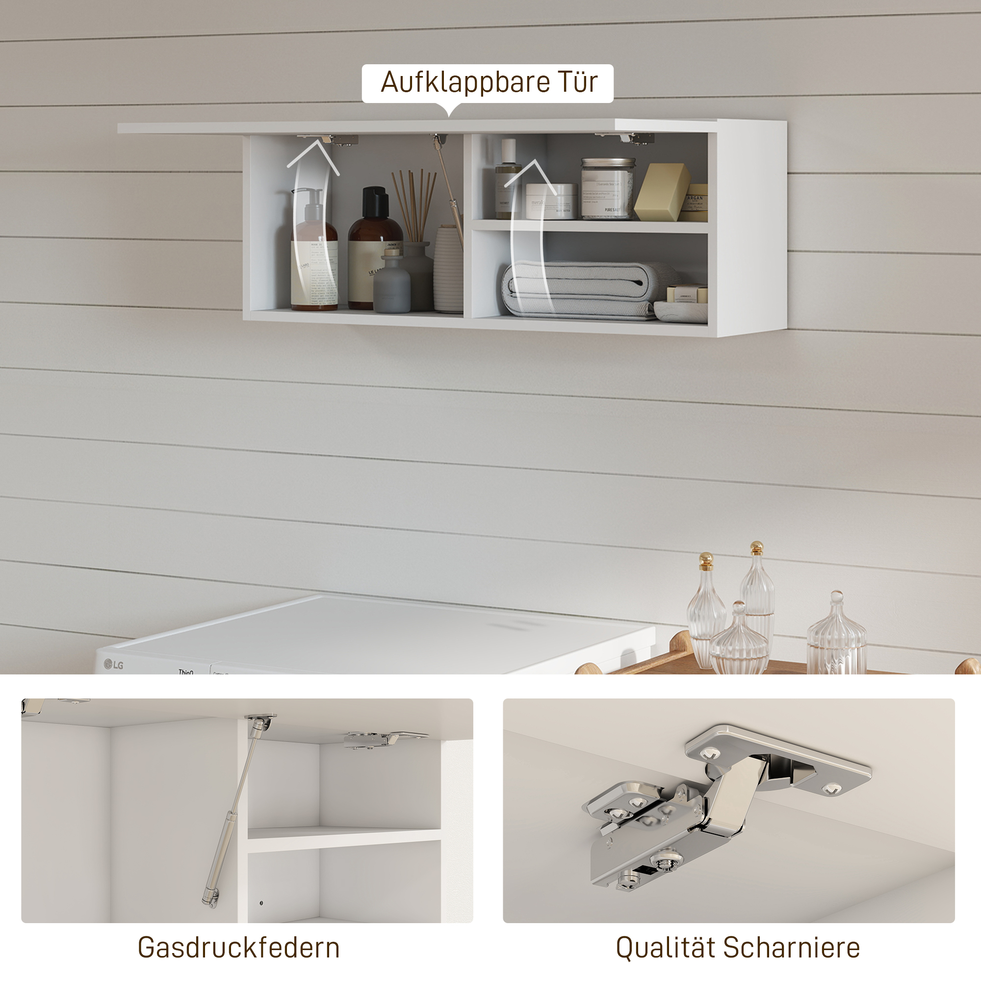 Badezimmerschrank Hängeschrank Wandschrank mit nach oben klappbarer Tür, Gasdruckfeder Einlegeboden 80 x 25 x 30 cm Weiß