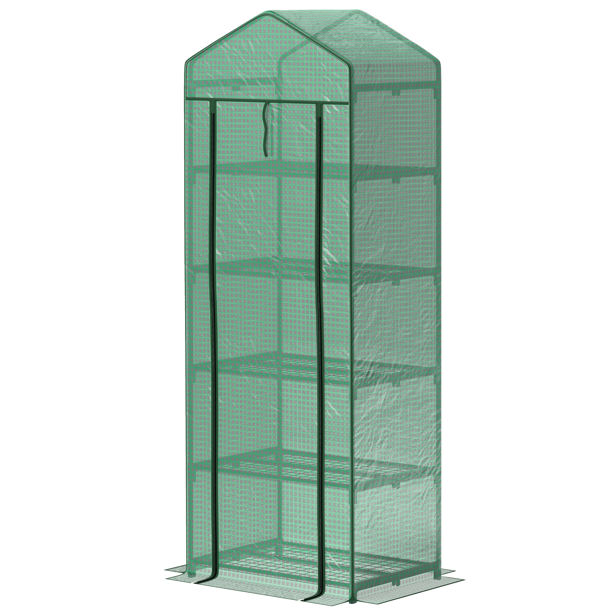 Mini-Gewächshaus für Blumen oder Gemüse, Stahl, Kunststoff, 69L x 49B x 193H cm, Grün