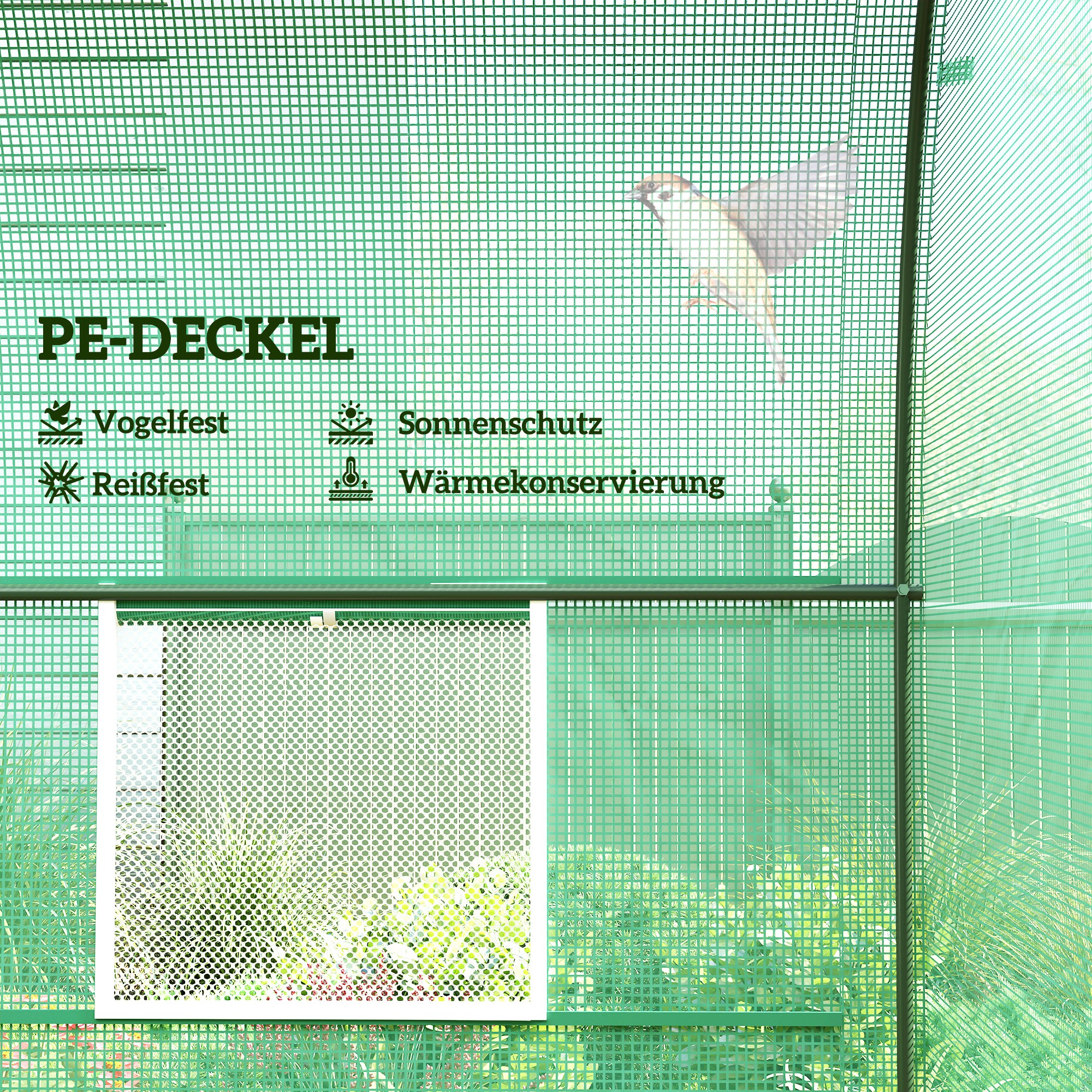 Gewächshaus 245x200x198cm Foliengewächshaus Tomatenhaus mit Tür, 4 Fenster, Folientunnel aus verzinktem Stahl, PE, stabiles Treibhaus Pflanztunnel, inkl, Erdanker & Seilen, Grün