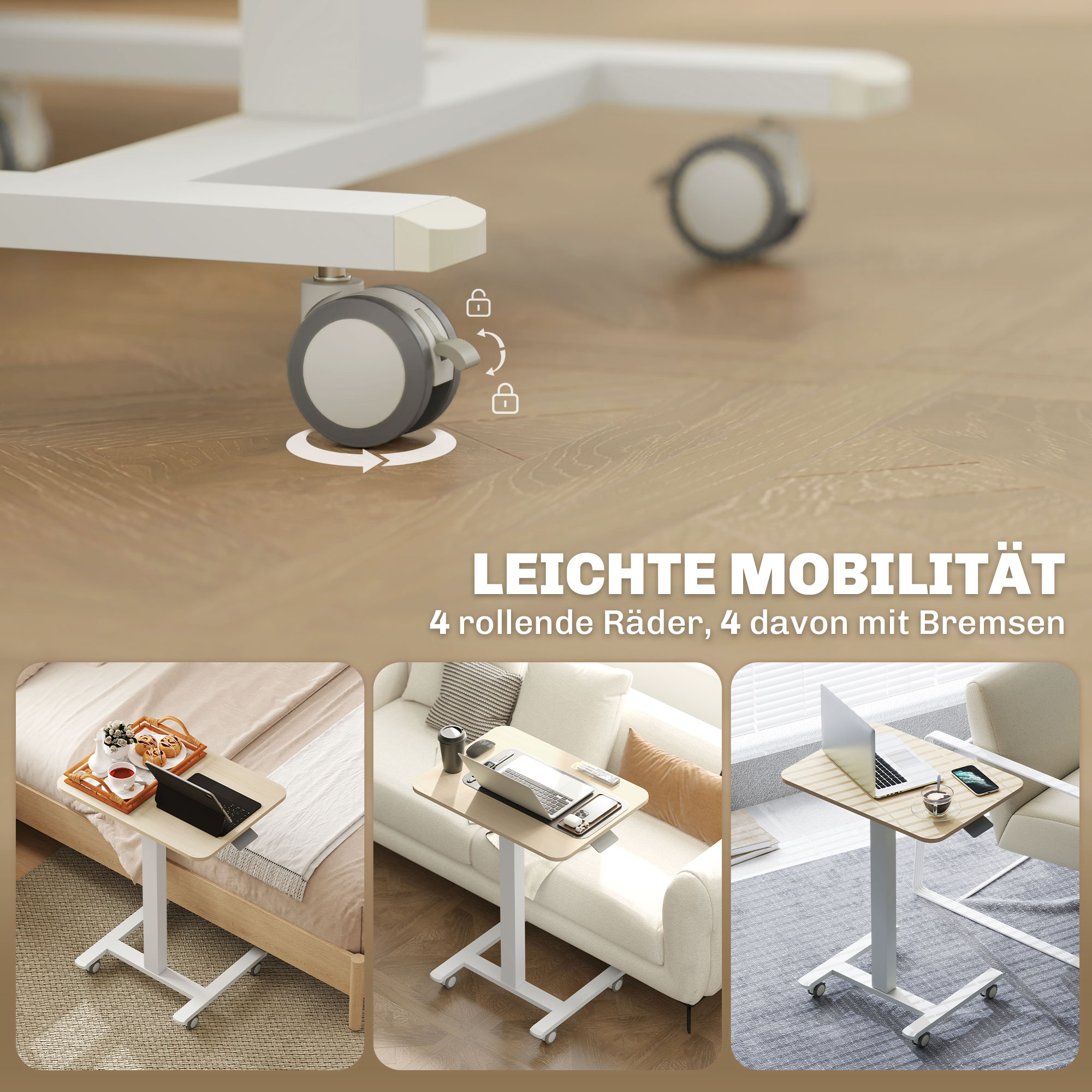 Stehpult Stehtisch, Laptoptisch, höhenverstellbar, 4 Rollen, 65 cm x 48 cm x 108 cm, Gelb