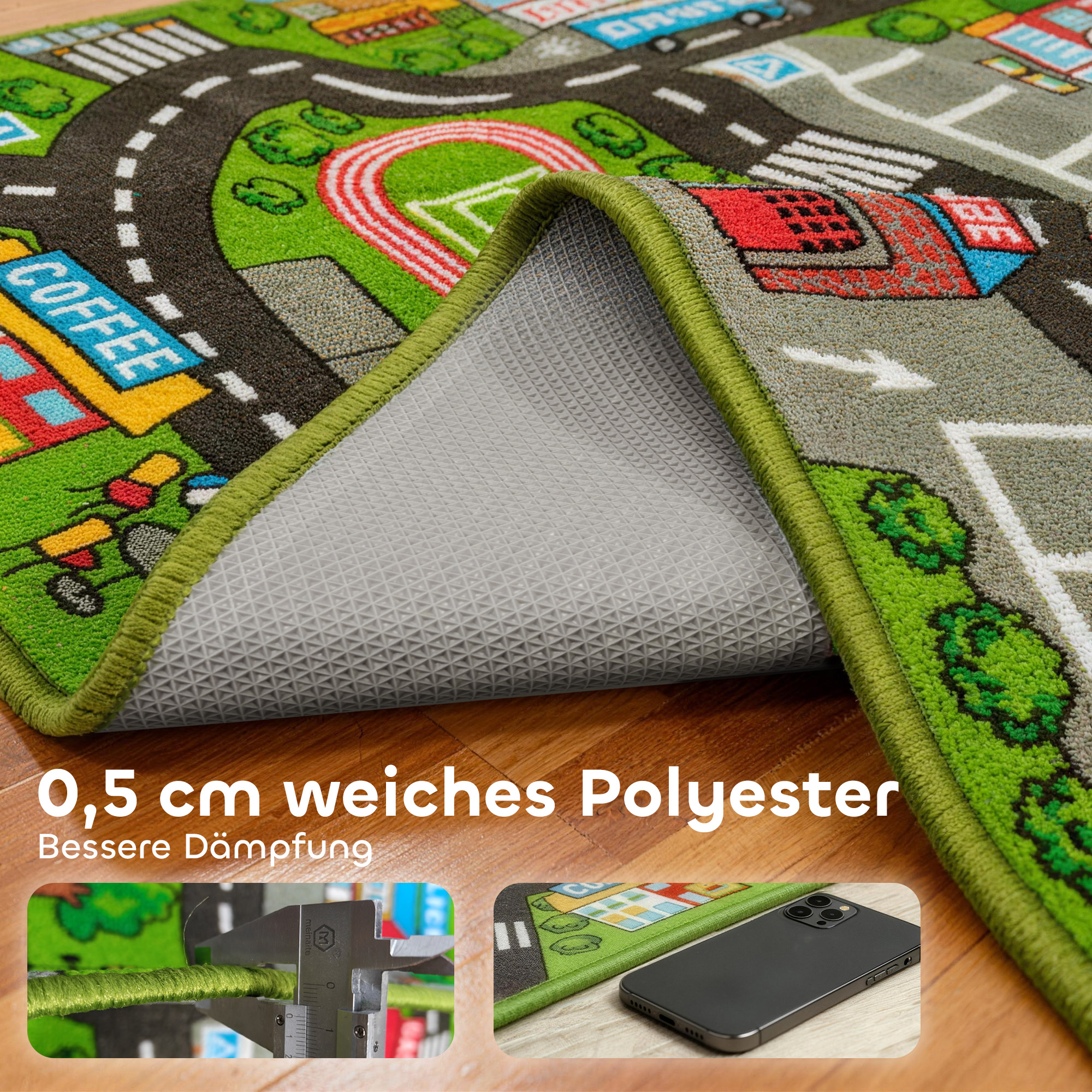 Krabbelmatte Baby, Spielmatte 160x100x0,5cm, Krabbeldecke mit Rutschfester Unterseite Stadtmotiv für Kinderzimmer