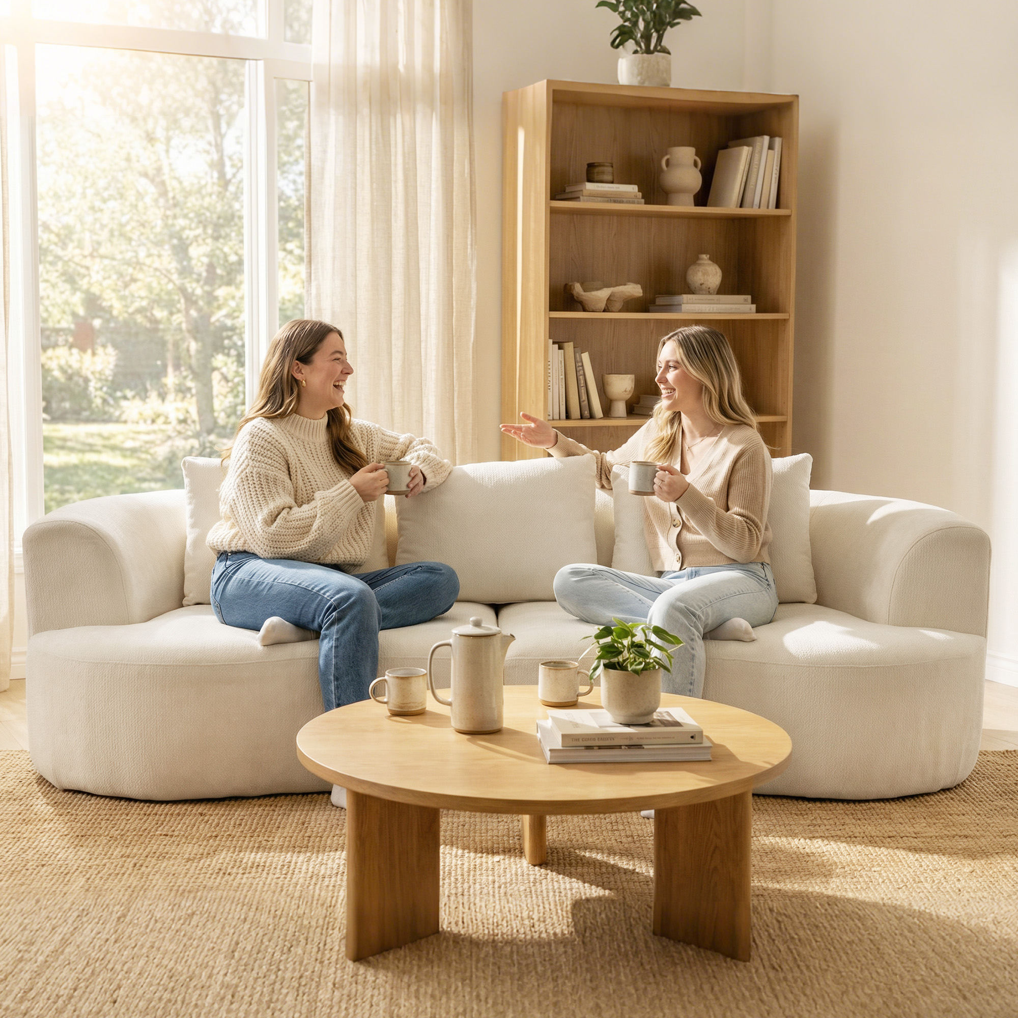 3-Sitzer-Sofa, 260 cm Chenille-Sofa mit breiter Sitzfläche, Federkernpolsterung, hochdichtem Schaumstoff, 3 Kissen creme