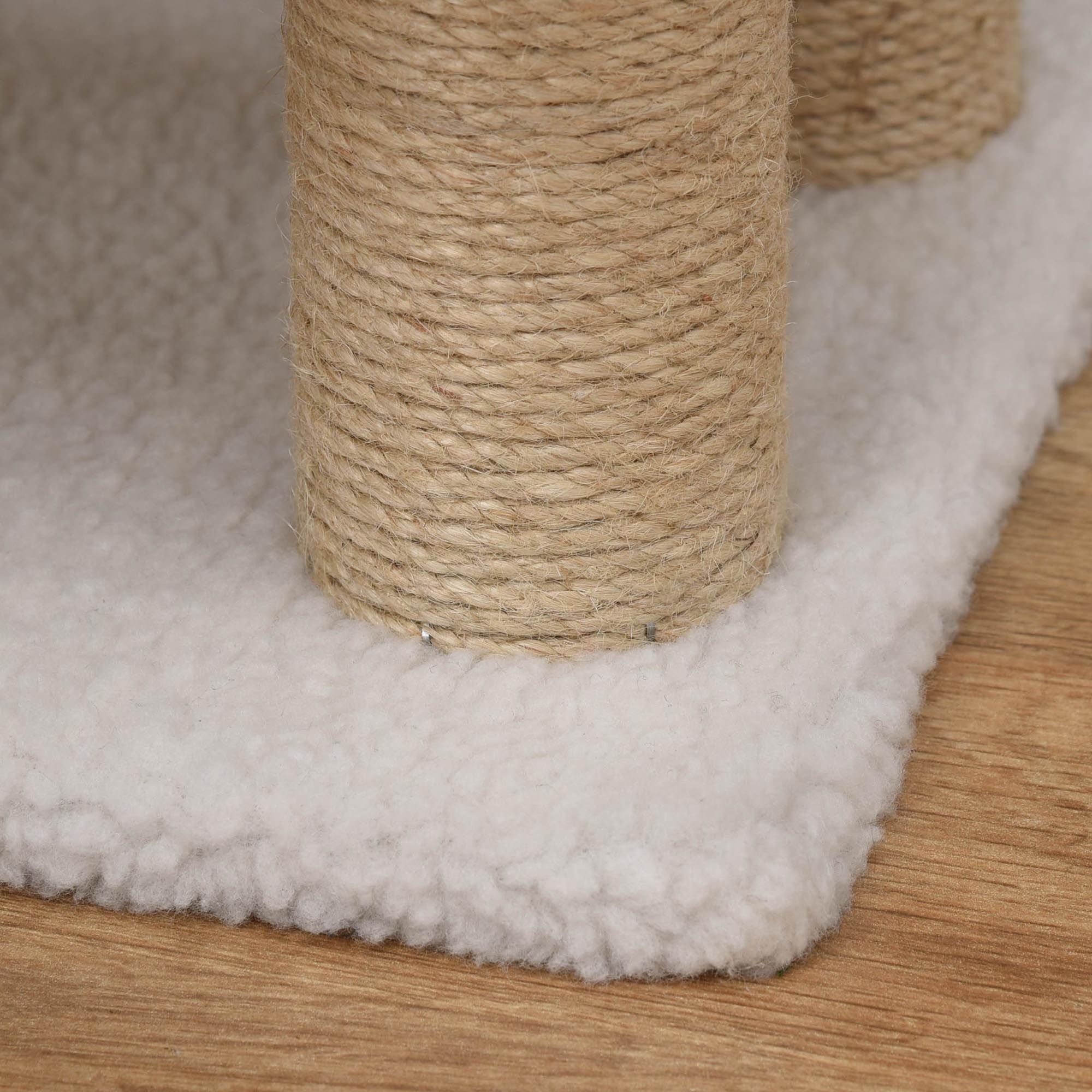 Katzentreppe 4-stufige Haustiertreppe mit Kratzsäulen Ball Hundetreppe Tiertreppe für Katzen bis 5 kg Plüsch Jute Weiß 60 x 40 x 64 cm