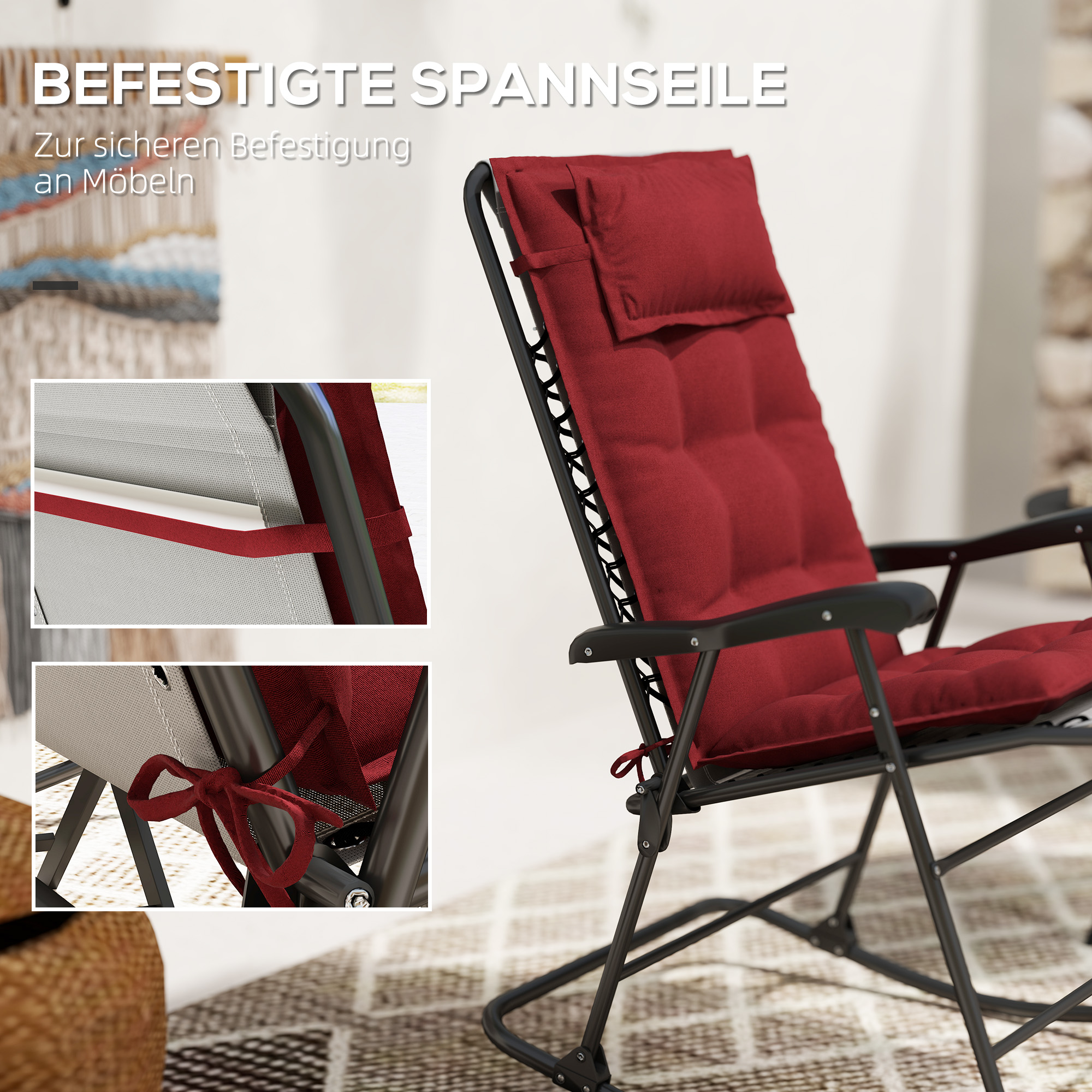 2er Set Auflage für Sonnenliege Wasserabweisend Liegenauflage für Gartenliege Polsterauflage 50x116x5 cm, Weinrot