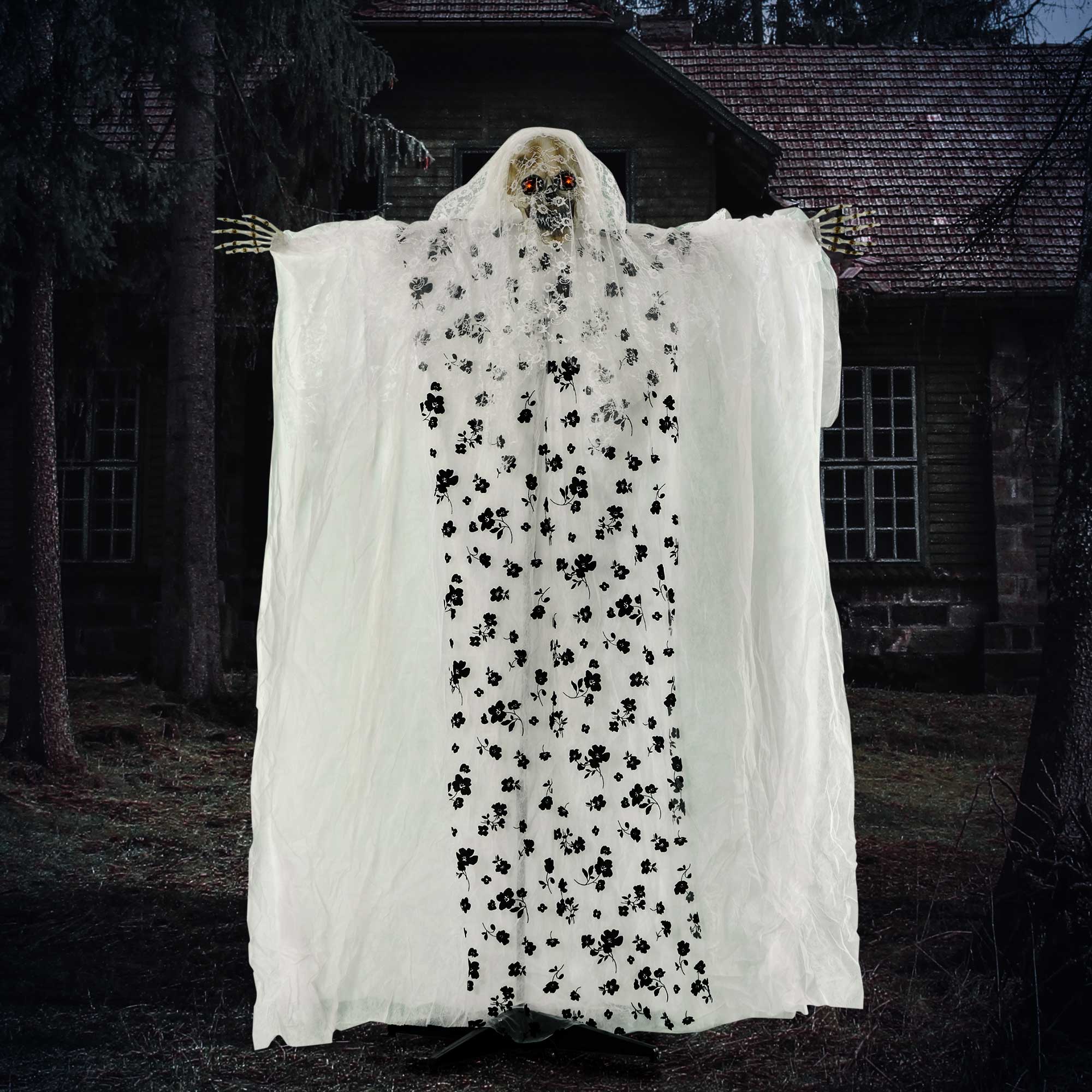 Halloween-Dekoration Geisterbraut, Schreie & Augenleuchten, bewegungsaktiviert, 170cm groß, Indoor