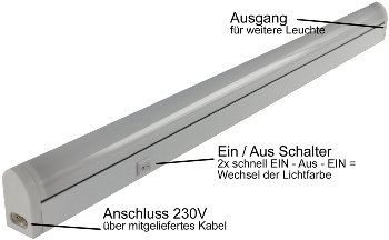 LED Unterbauleuchte "CT-LSW 56" 56cm, 913lm, 8 Watt, 2700K + 4000K schaltbar