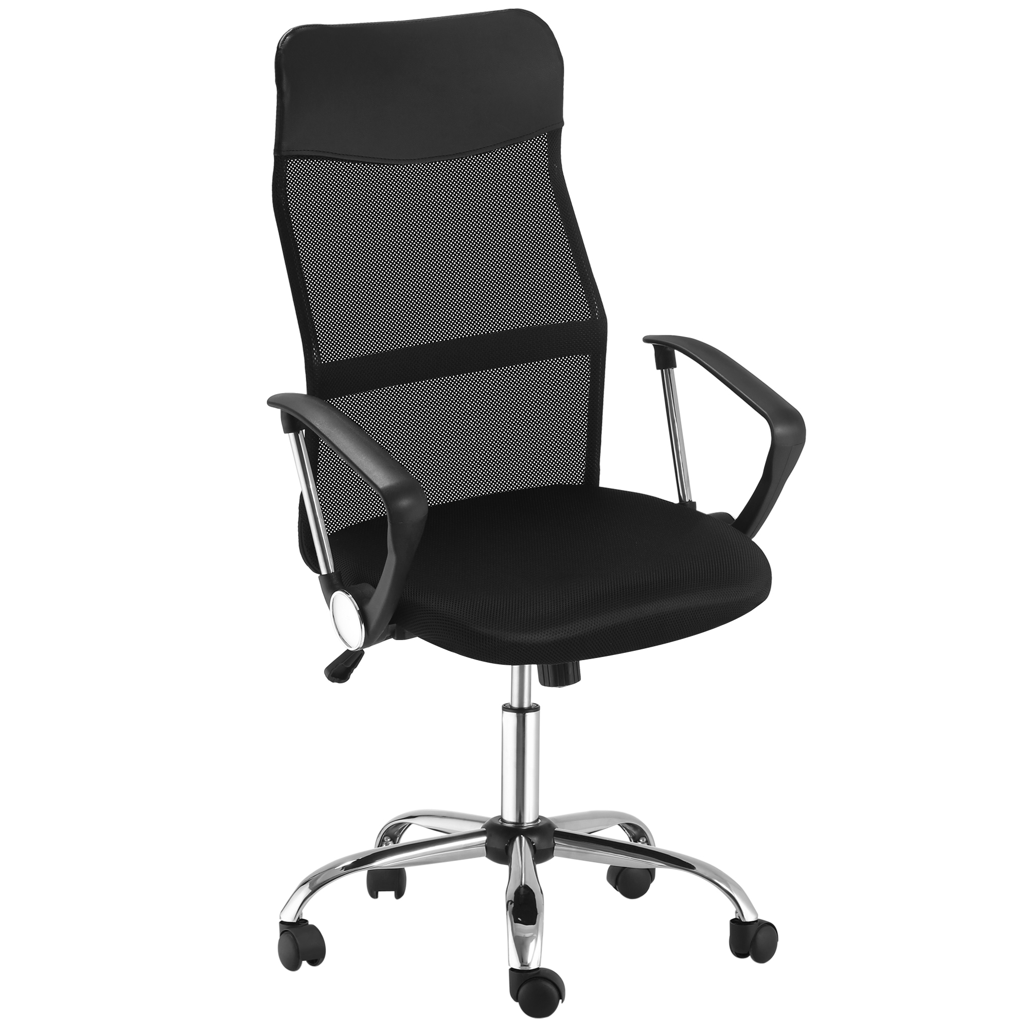 Ergonomischer Bürostuhl, Gaming Stuhl, Drehstuhl mit Wippenfunktion, höhenverstellbarer Schreibtischstuhl, Schaumstoff, Netz, Schwarz,  63 x 65 x 109-119 cm
