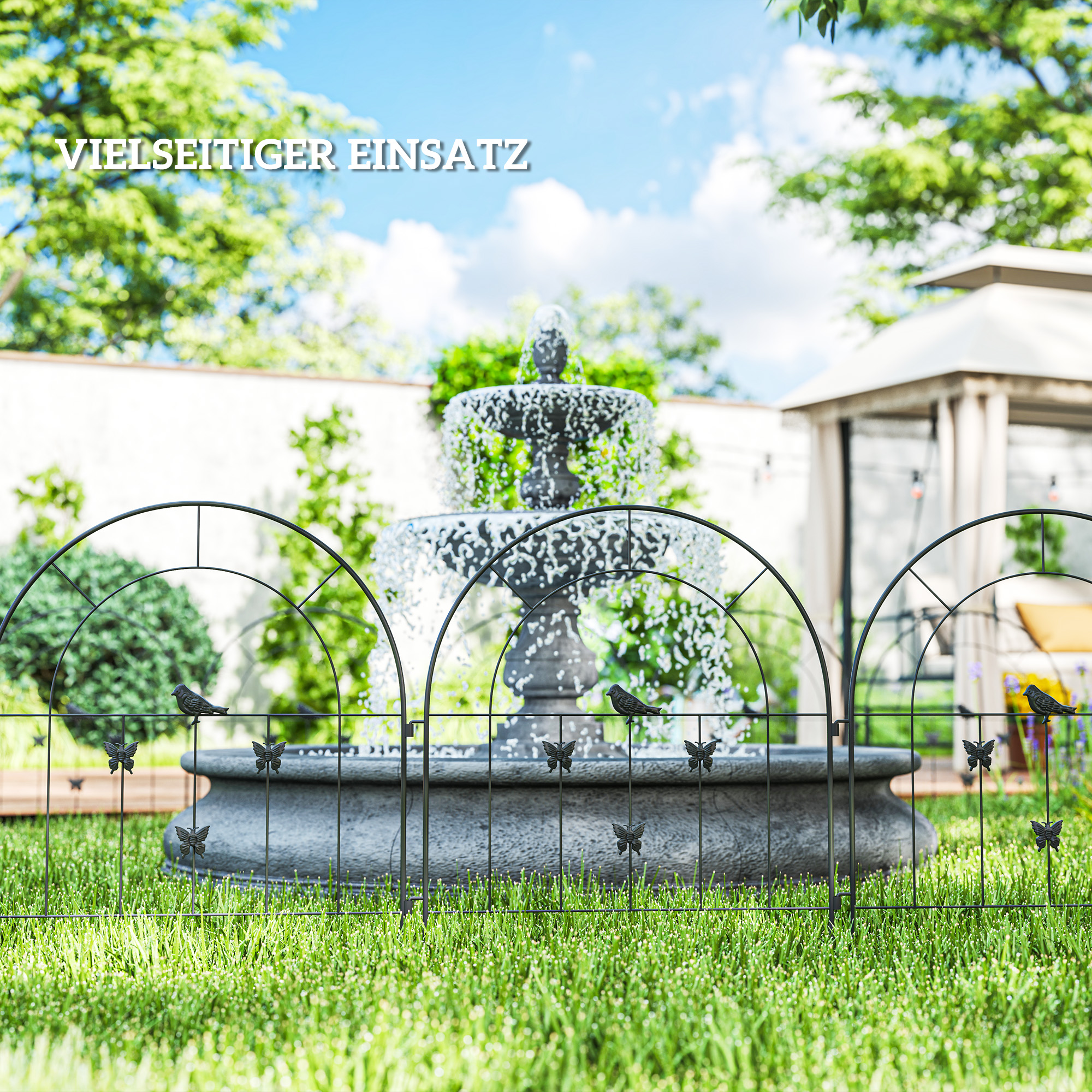 Gartenzaun Zaun Stahl 300 cm x 70 cm hoch Dekorativer Gitterzaun Set Zaunelemente Schwarz