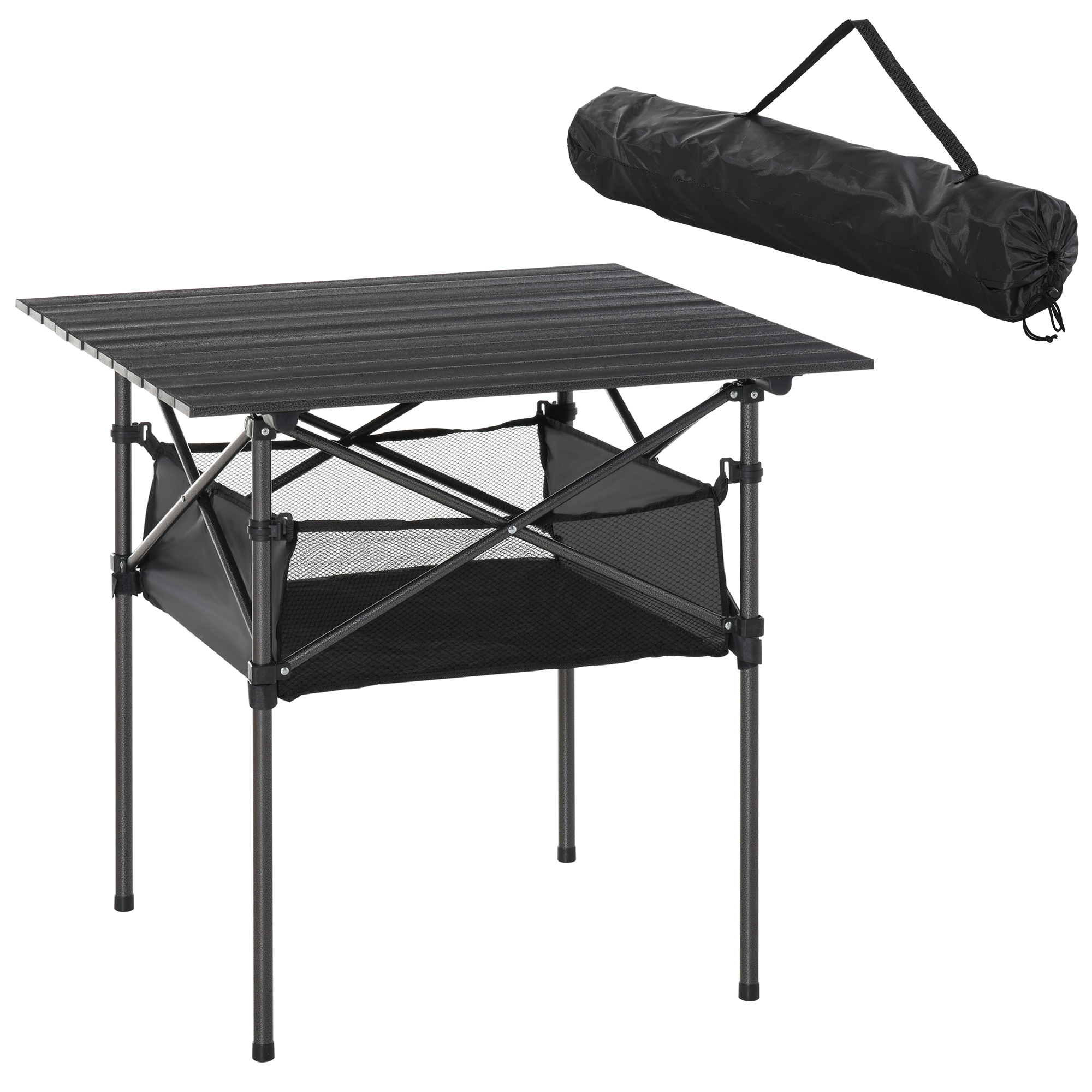 Campingtisch aus Aluminium faltbar Klapptisch Falttisch mit Netztasche tragbarer Picknicktisch für Camping Garten Party Picknick Balkon Schwarz 70 x 70 x 69 cm