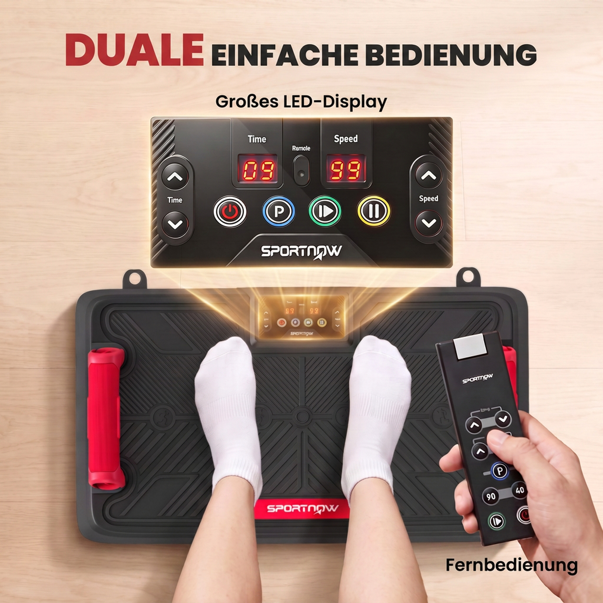 Vibrationsplatte leise Rüttelplatte mit Sitz 99 Intensitätsstufen 3 Vorprogramme höhenverstellbar & abnehmbar Griffe