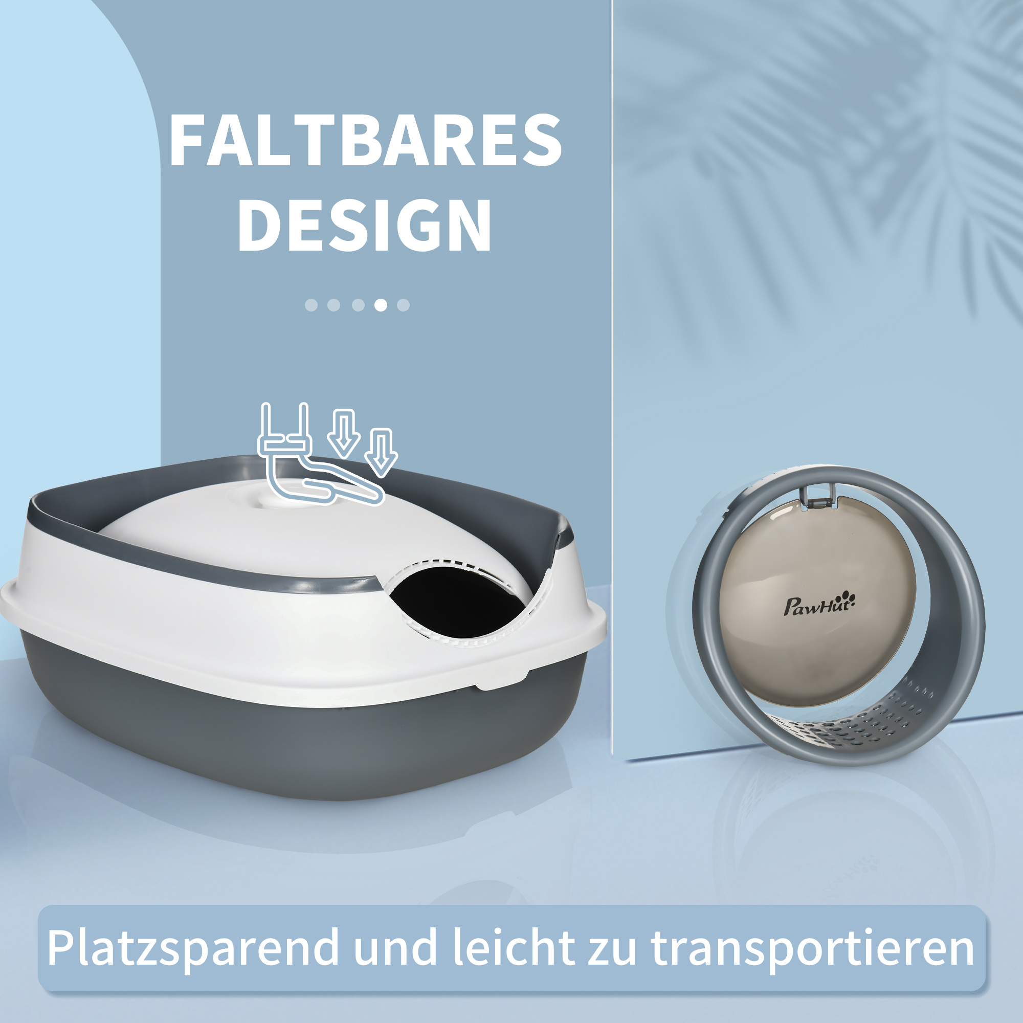 Katzentoilette, mit Streuschaufel, Eingang mit Bodengitter, abnehmbarer Deckel, weiß+grau, 52 x 41 x 38 cm