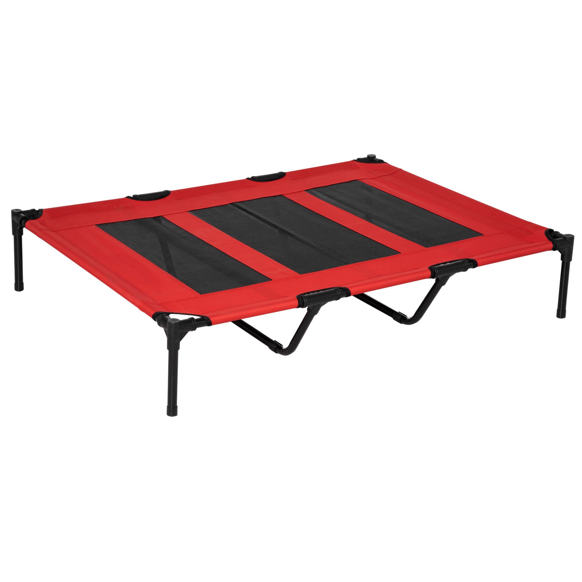 Hundebett, faltbar, Outdoor-Hundebett, erhöhter Stand, 122 cm x 92 cm x 23 cm, Rot + Schwarz