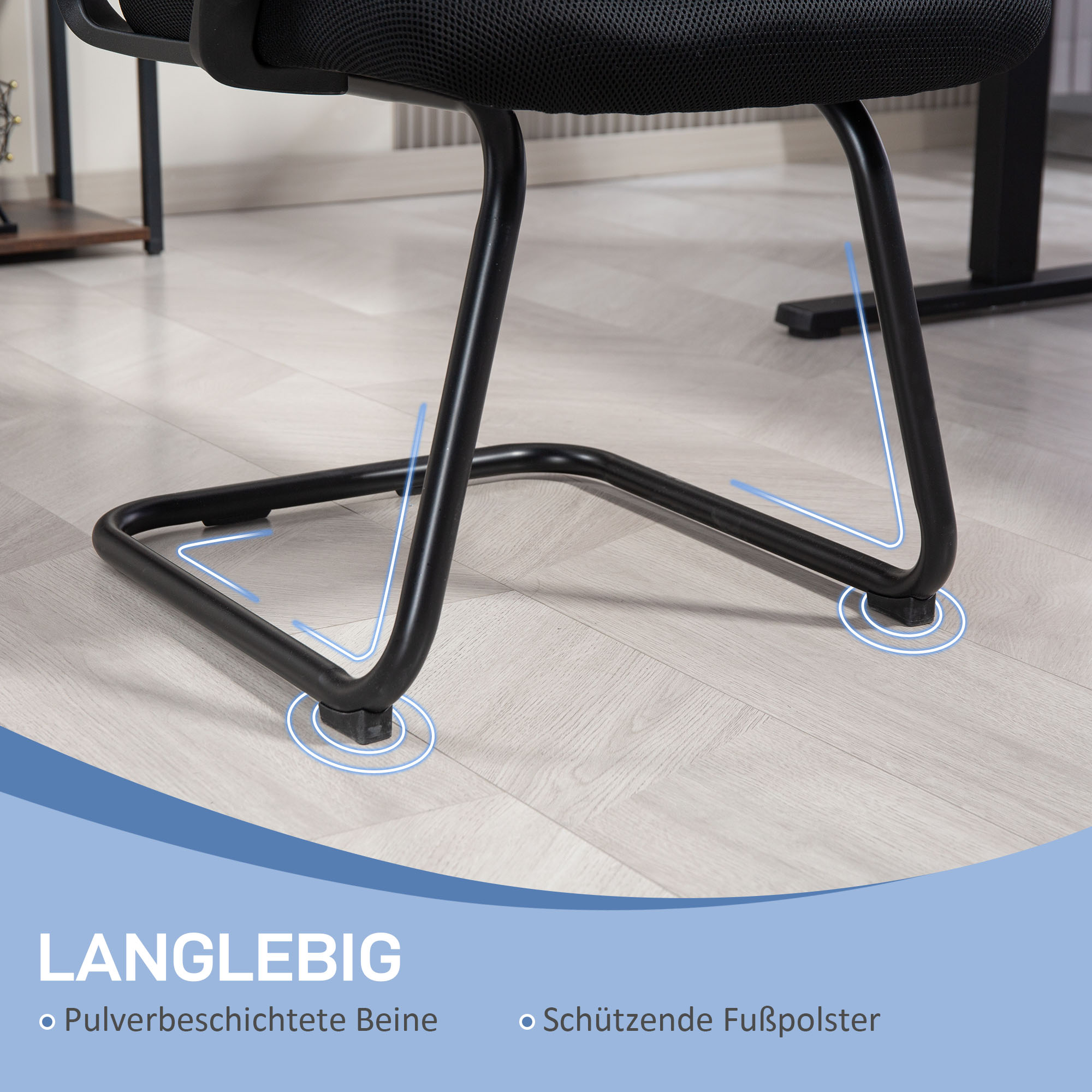 ergonomischer Stuhl, Netzstoff, Schaumstoff, Metallbeine, Kufenbasis, Schwarz