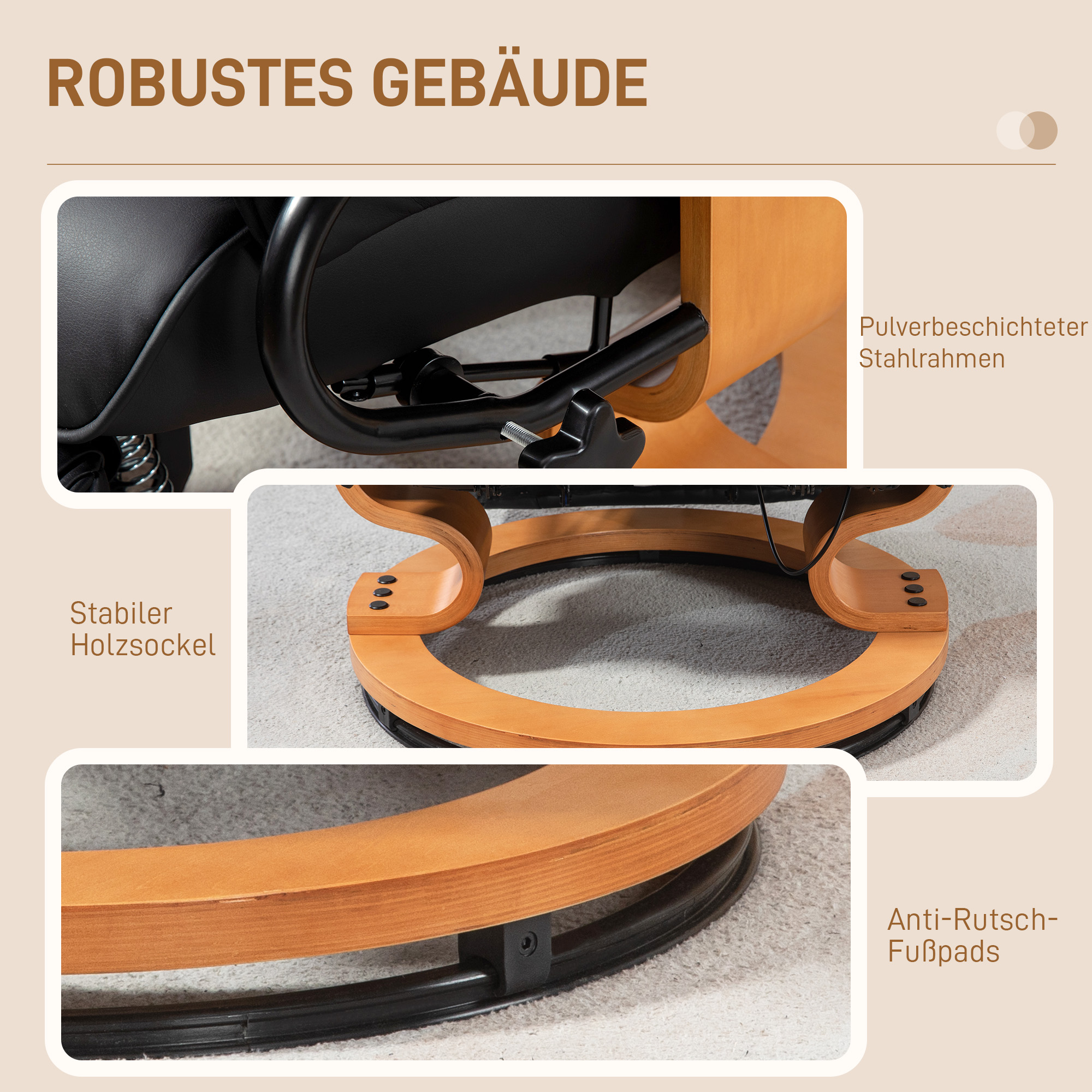 Relaxsessel mit Liegefunktion, drehbar, bis 150 kg, Kunstlederbezug, Stahlrahmen, Schwarz