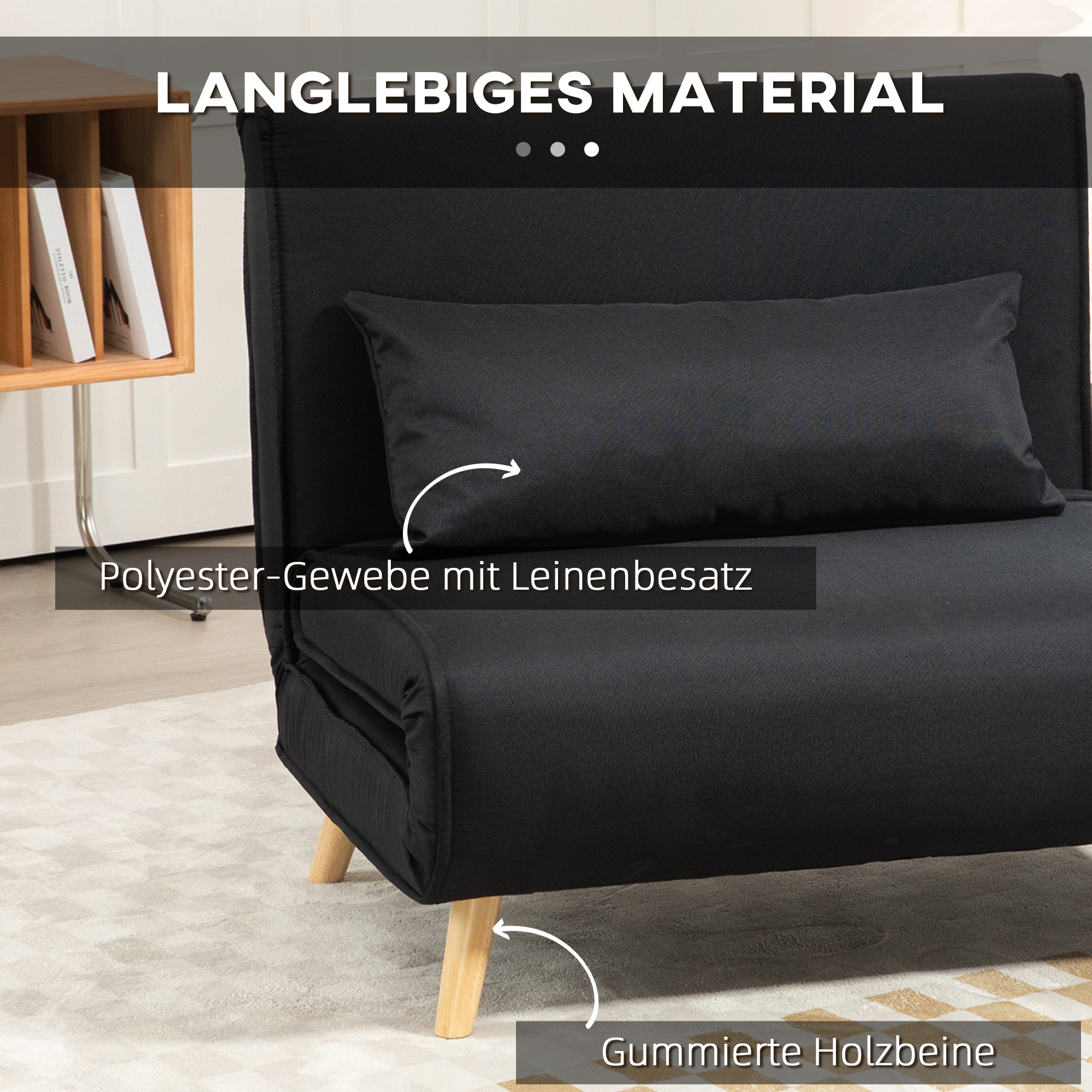 Relaxsessel mit Bettfunktion, für 1 Person, Modern-Design, bis 350 kg, 94x78x80cm, Schwarz