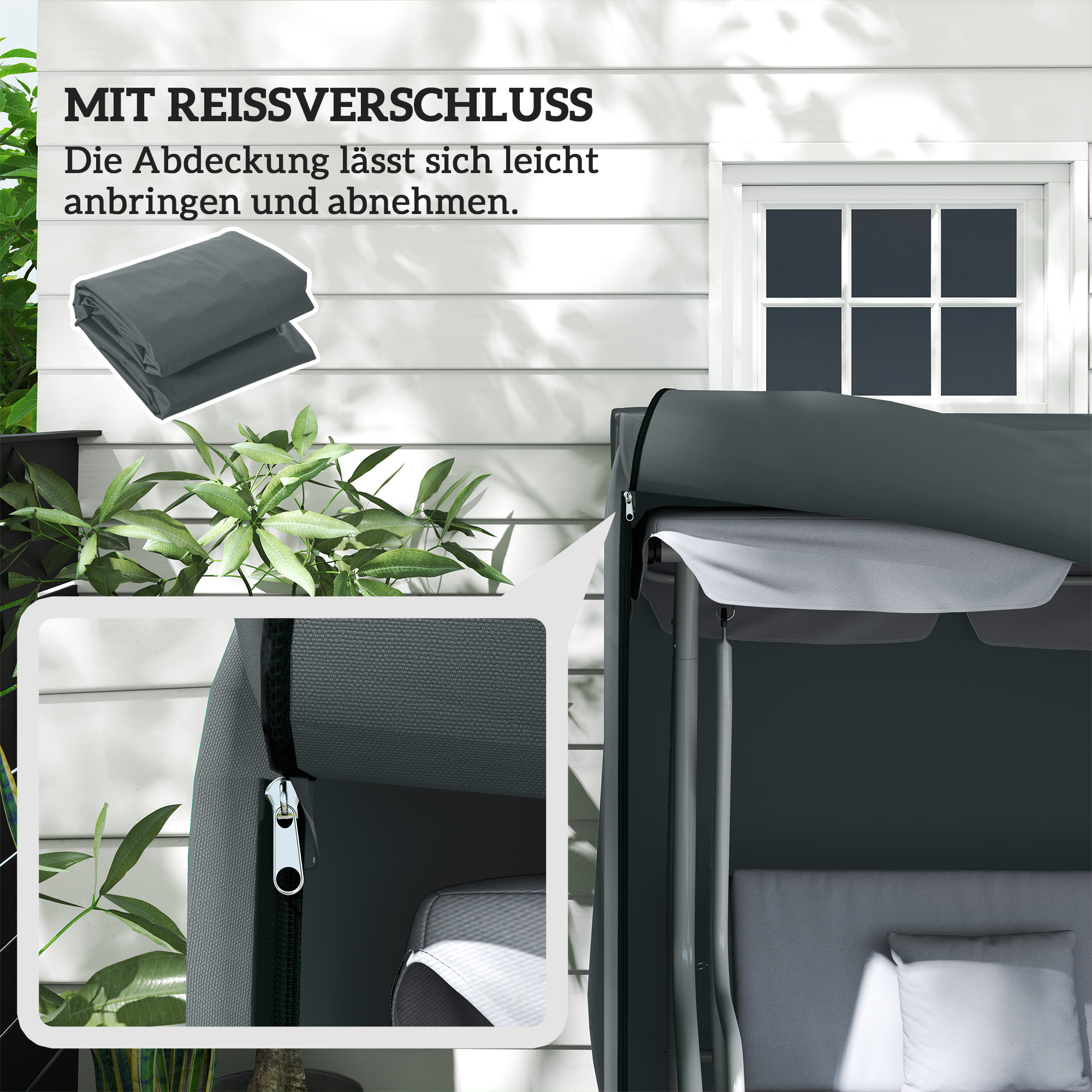 Hollywoodschaukel Abdeckung 3 Sitzer Wasserdicht Schutzhülle für Gartenschaukel Oxford Gewebe 220 x 125 x 172 cm, Grau