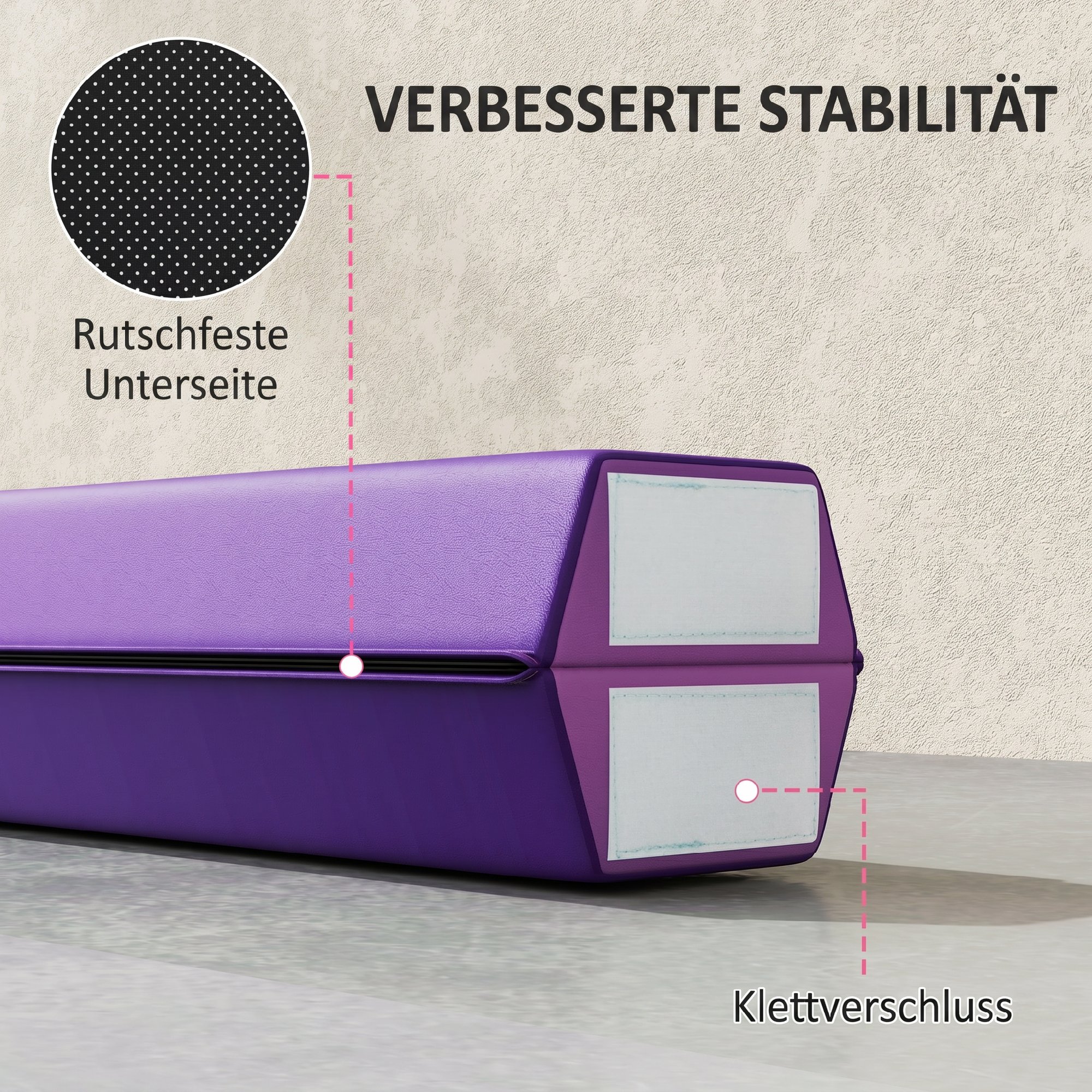 Schwebebalken 236 cm, faltbar, rutschfester Boden, für 3+ Jahre, bis 80 kg, Violett+Rosa