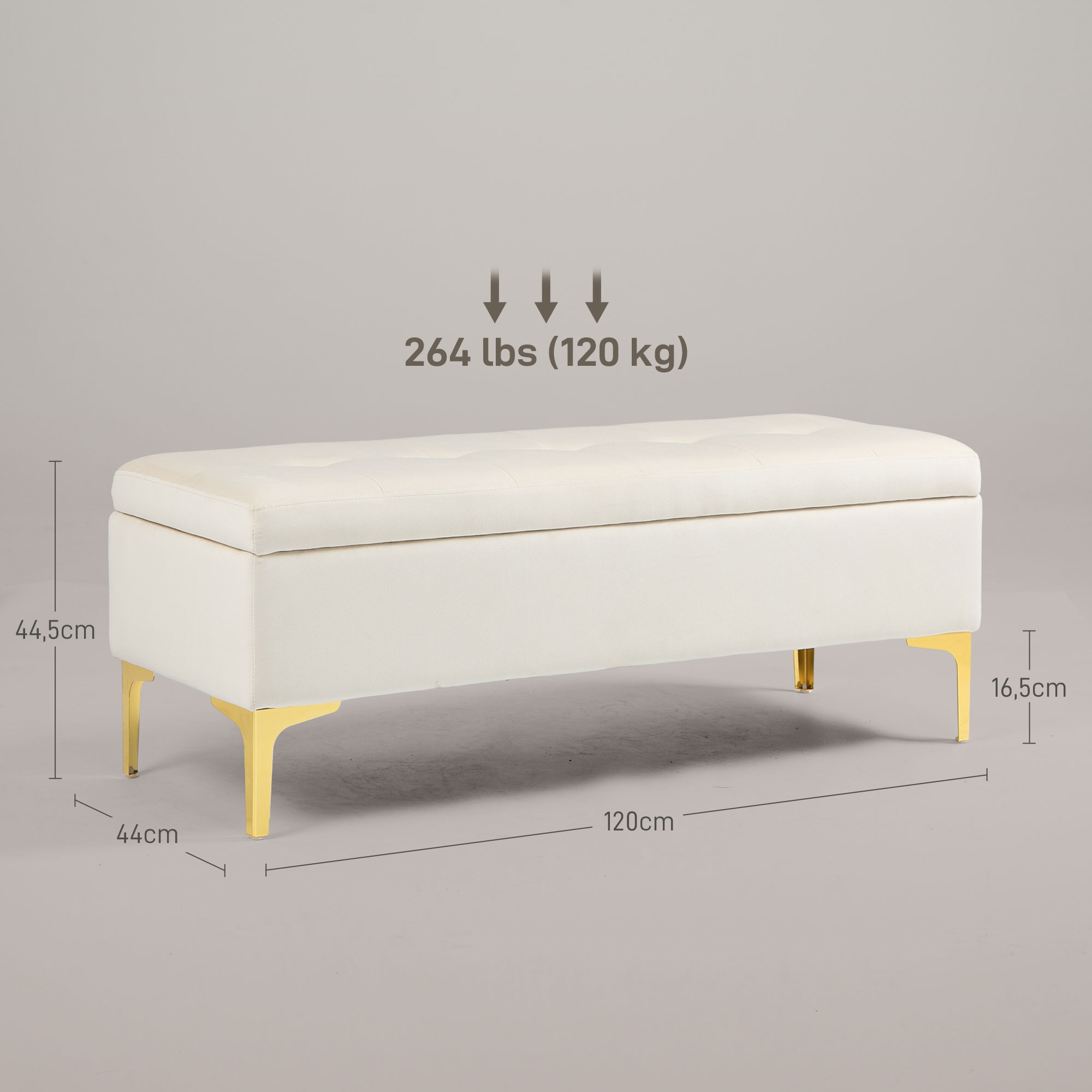 Sitzbank mit Stauraum, belastbar bis 120kg, 120x44x44,5cm, Beige