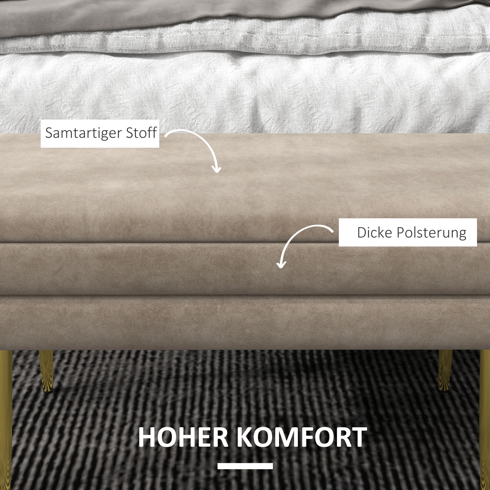 Sitzbank Polsterbank, mit Stauraum, Stahl, 79,5 cm x 37,5 cm x 43 cm, Beige
