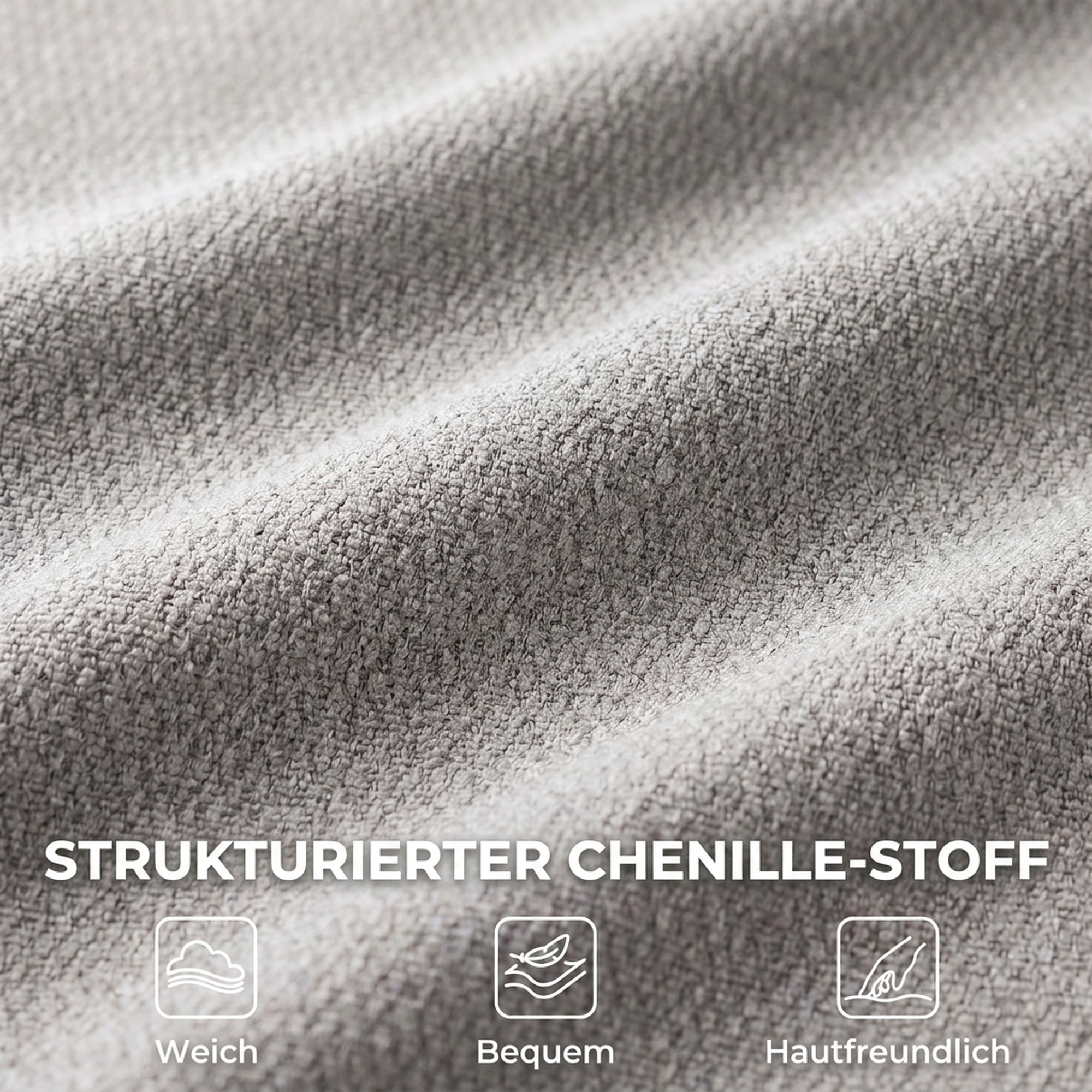360° drehbarer Loungesessel mit Hocker, höhenverstellbar, Chenille-Bezug, mit Lendenkissen, Cremeweiß
