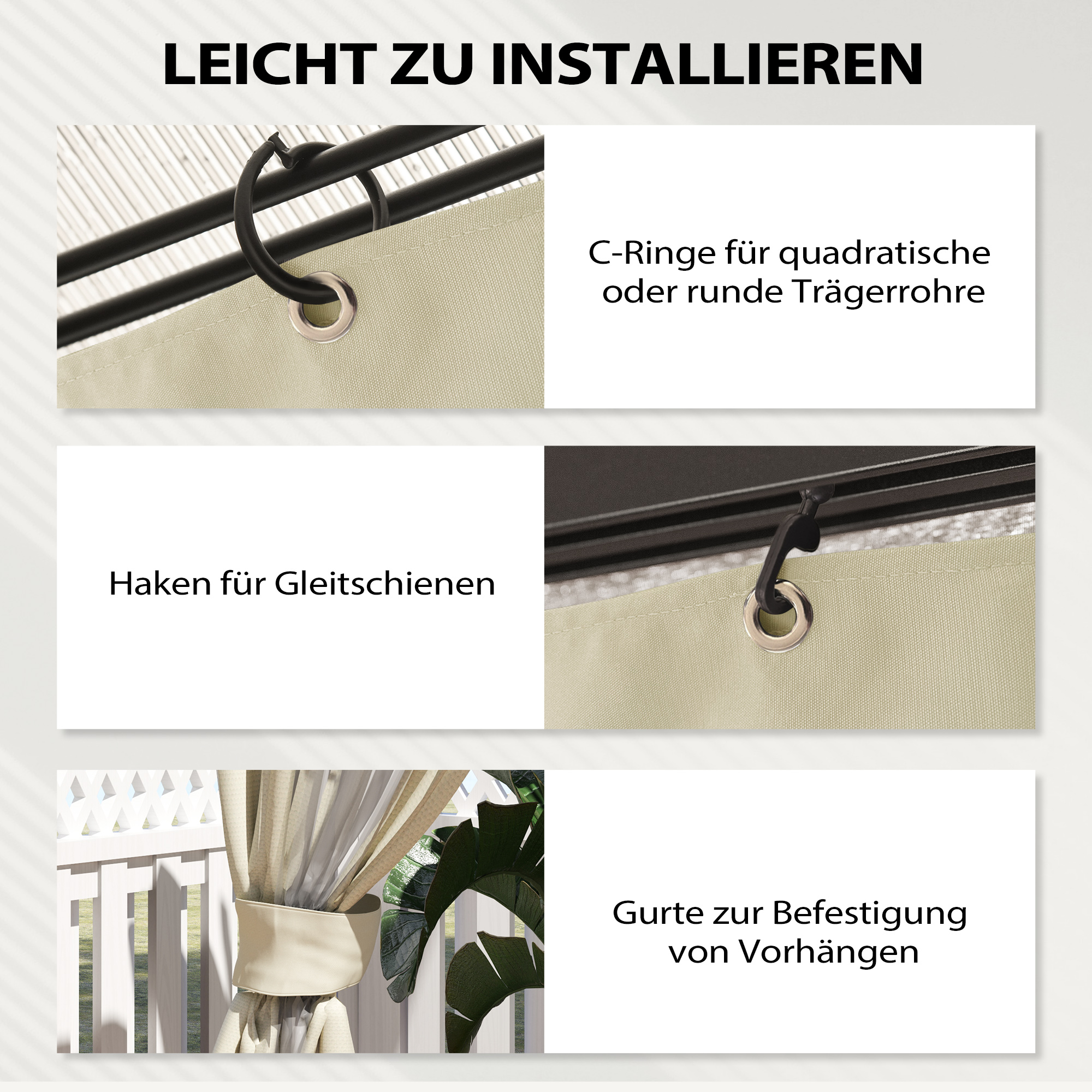 Pavillon-Seitenwände, 4 Seitenwand-Paneele für Gartenpavillon, mit Reißverschluss, 3 x 4 m Pavillon, Cremeweiß