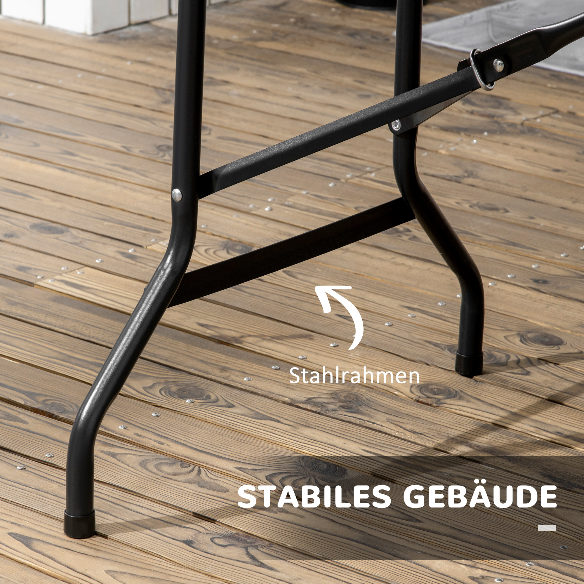 Outdoortisch, Gartentisch, für 6 Pers., klappbar, Holzoptik, dunkelgrau, 180 x 75,5 x 73 cm