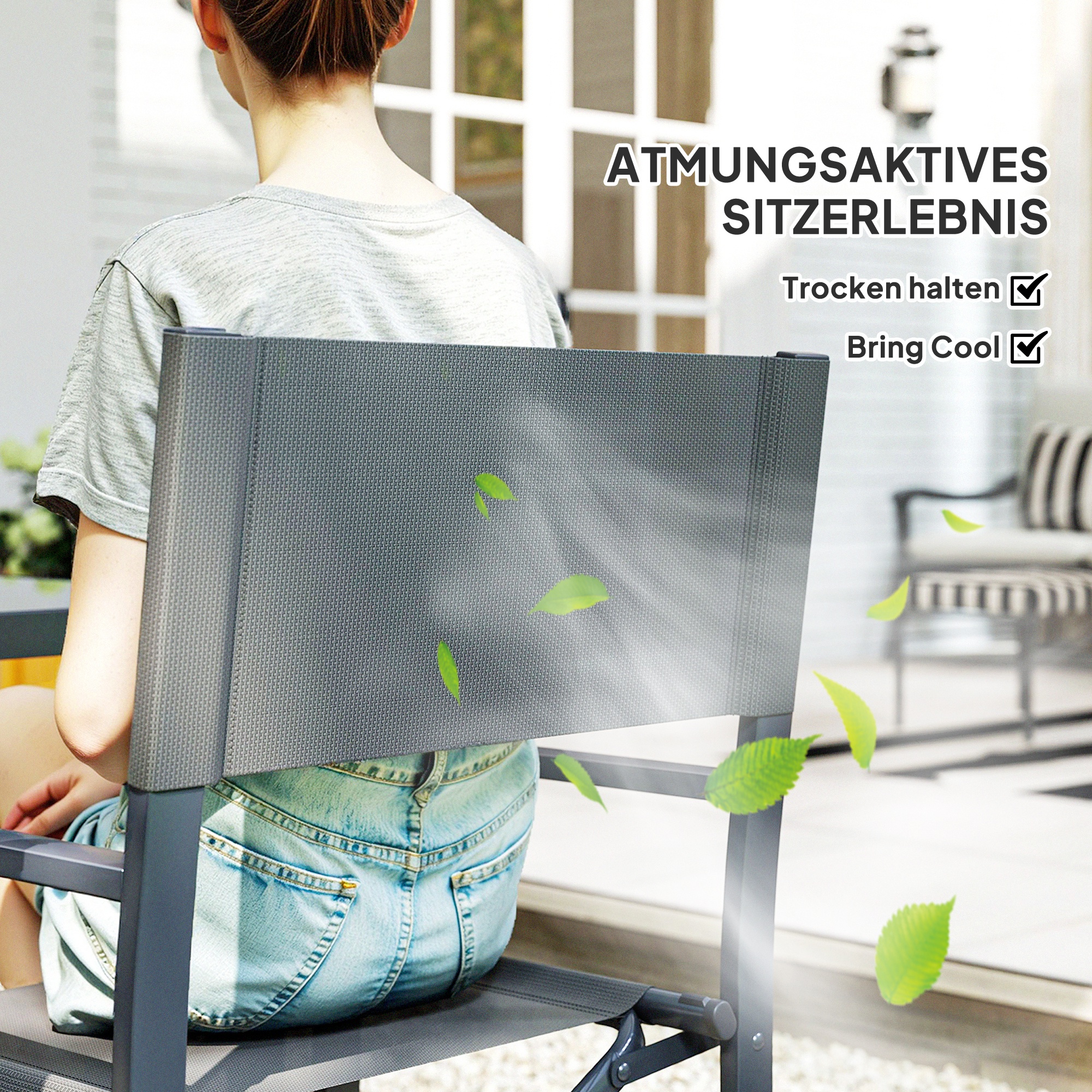 Sitzgruppe 5-teilig Essgruppe Stahl für 4 Personen Esstisch mit 4 klappbar Stühlen Glastisch Grau