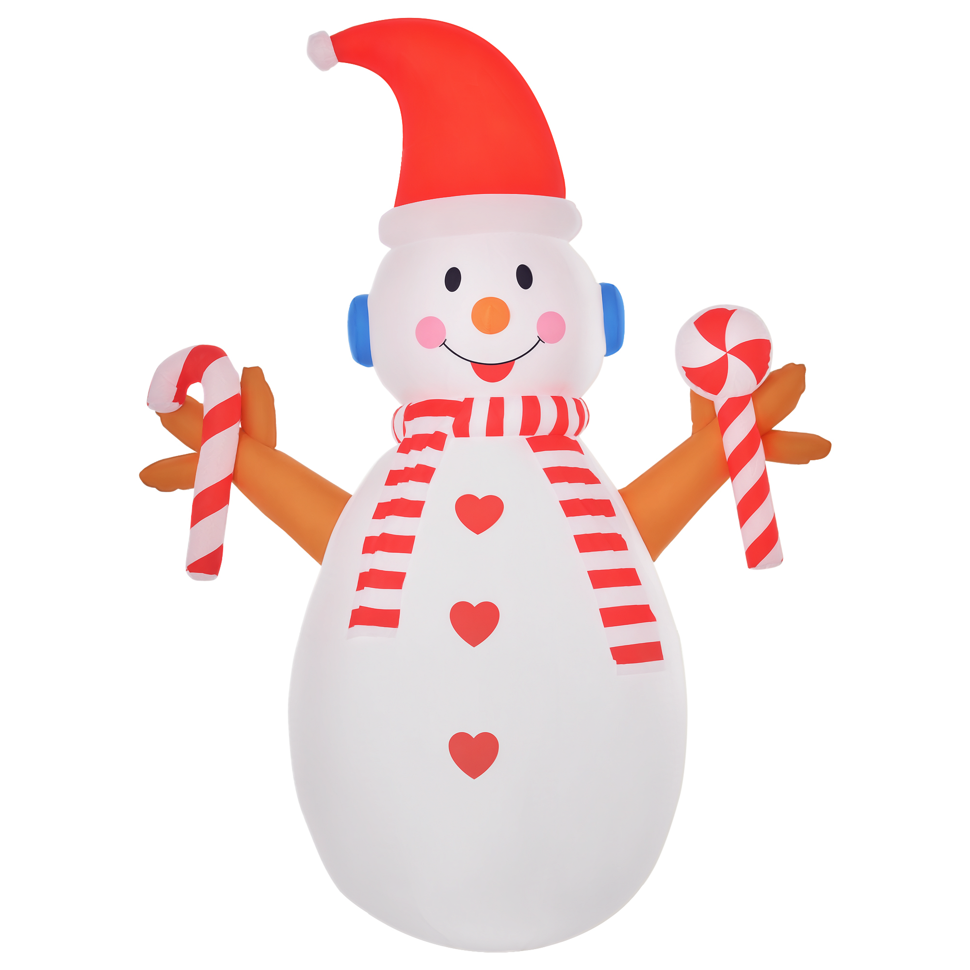 2,4 m aufblasbarer Schneemann mit rotierender Beleuchtung Weihnachtsdeko  für den Innen- und Außenbereich Garten Rasendekoration Party Weiß+Rot 180 x 100 x 240 cm