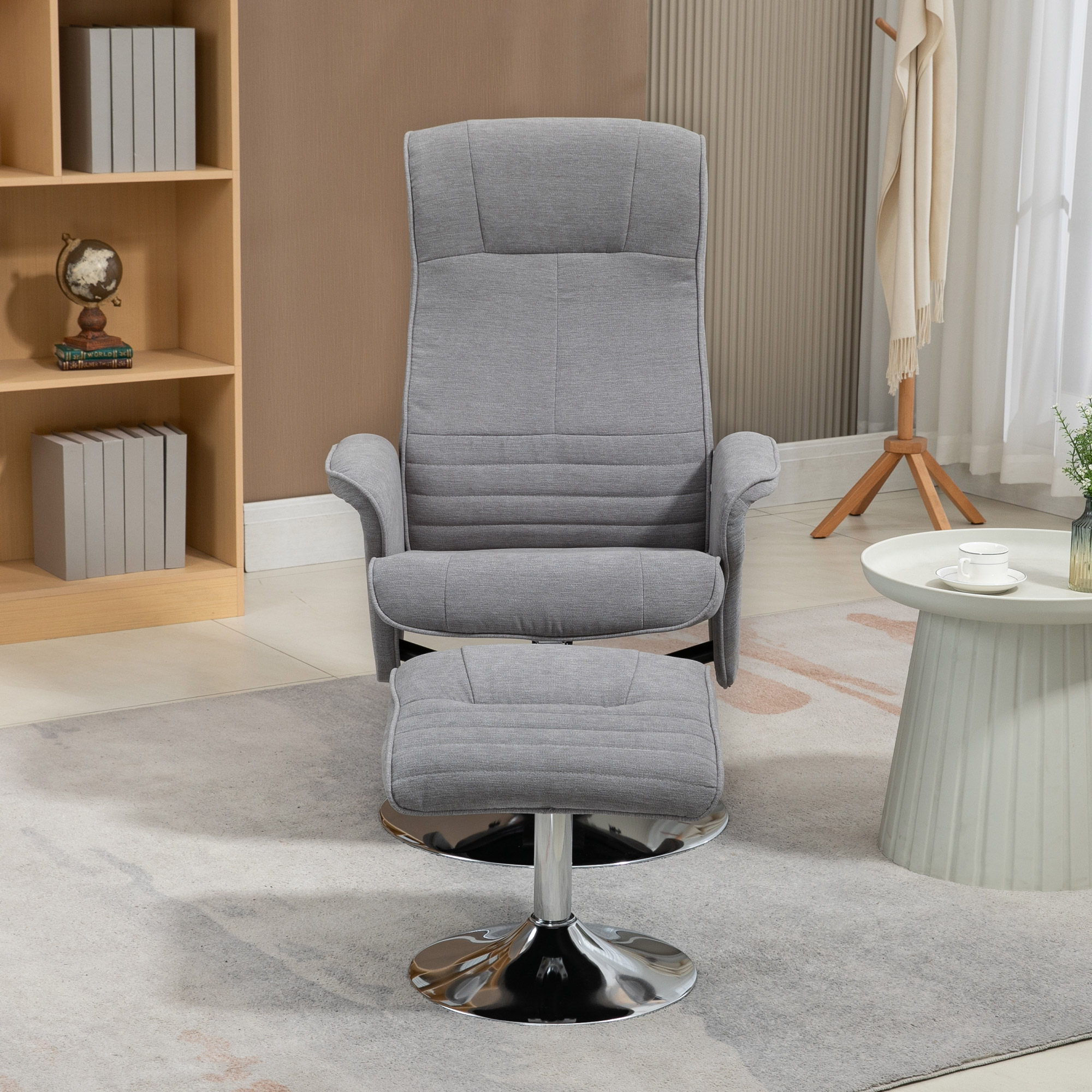 Relaxsessel mit Hocker, drehbar, neigbare Rückenlehne, bis 150 kg, 69 x 71 x 104 cm, Grau
